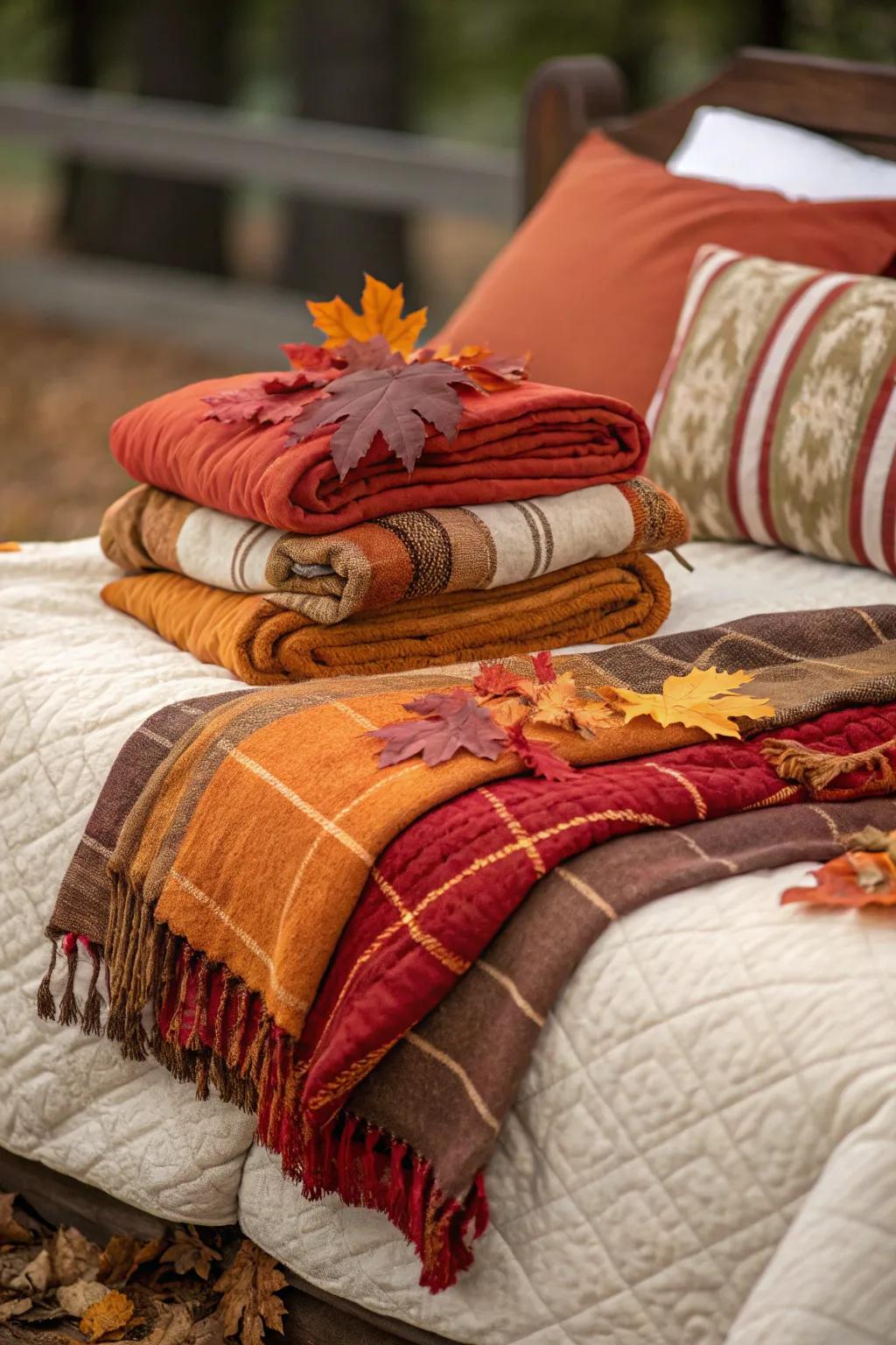 Superimpose your bedding for heightened warmth and solace throughout fall.