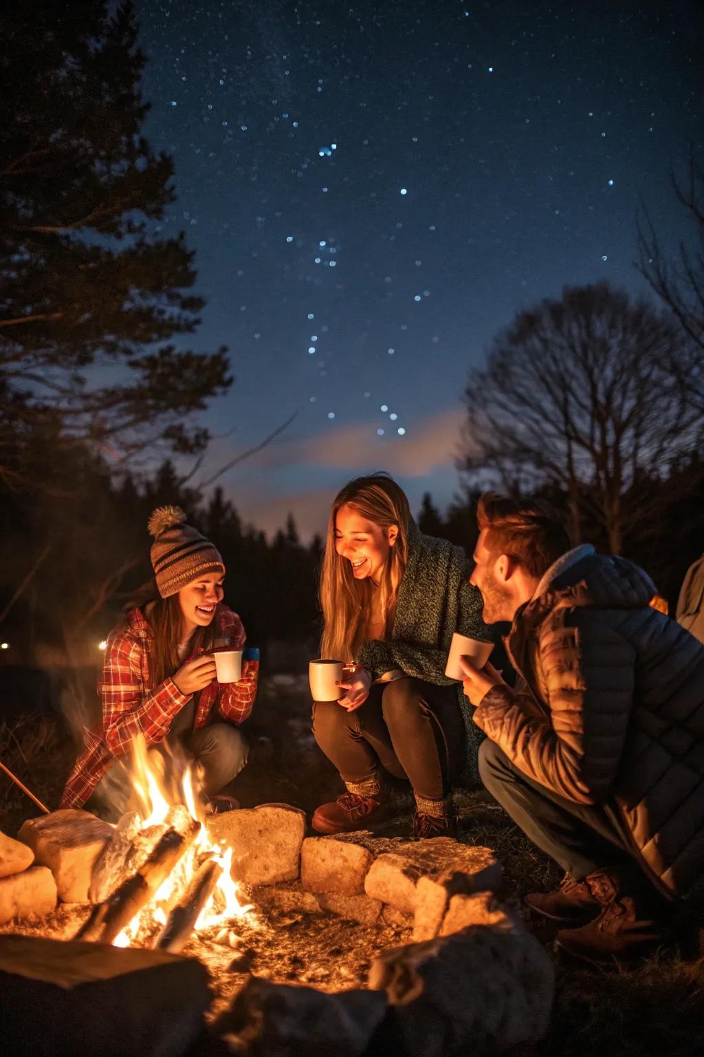 A cozy bonfire birthday gathering.