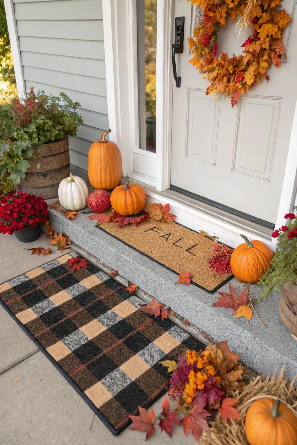 A snug layered doormat arrangement featuring checkered highlights.