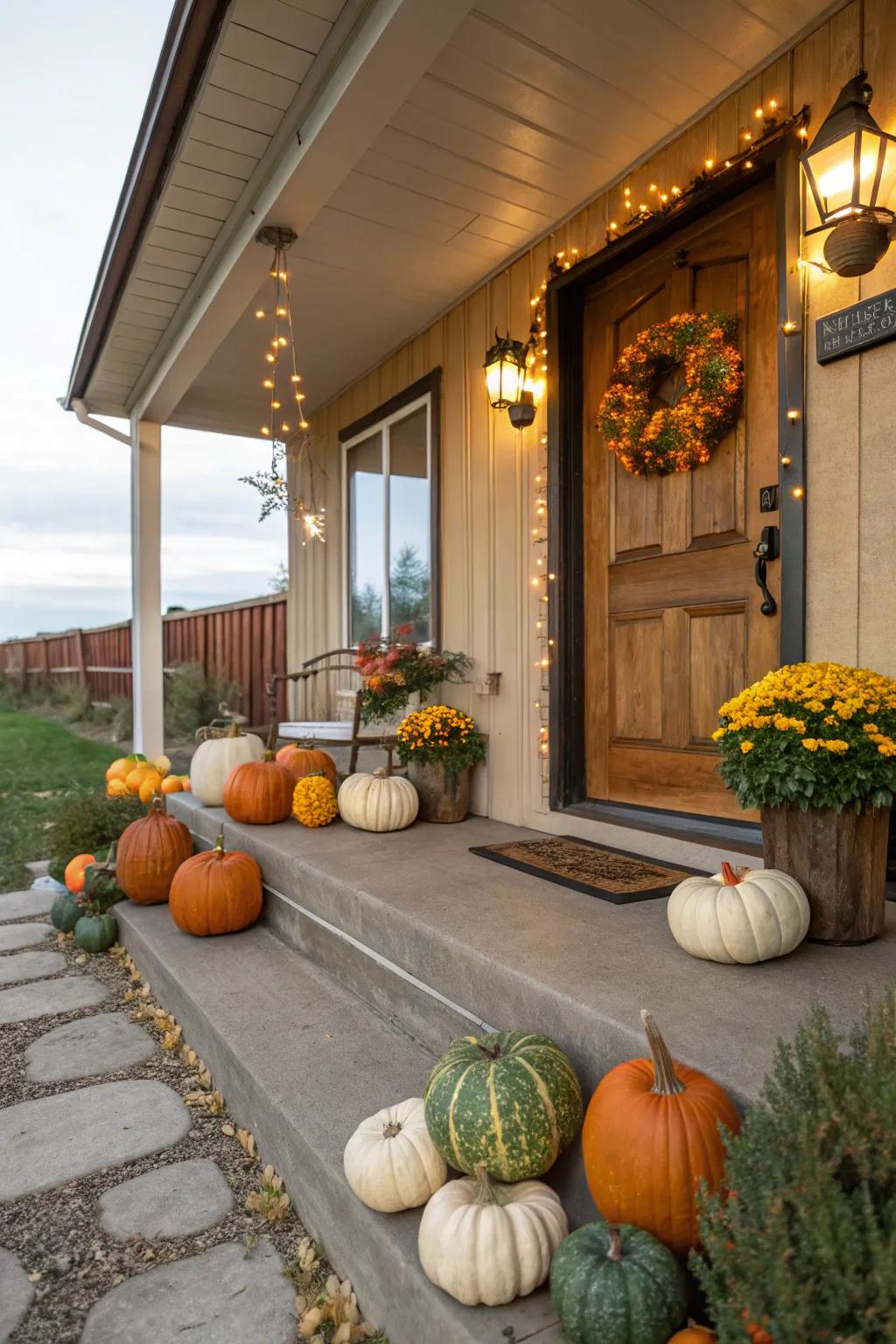 Pumpkins provide a festive touch to any entryway.