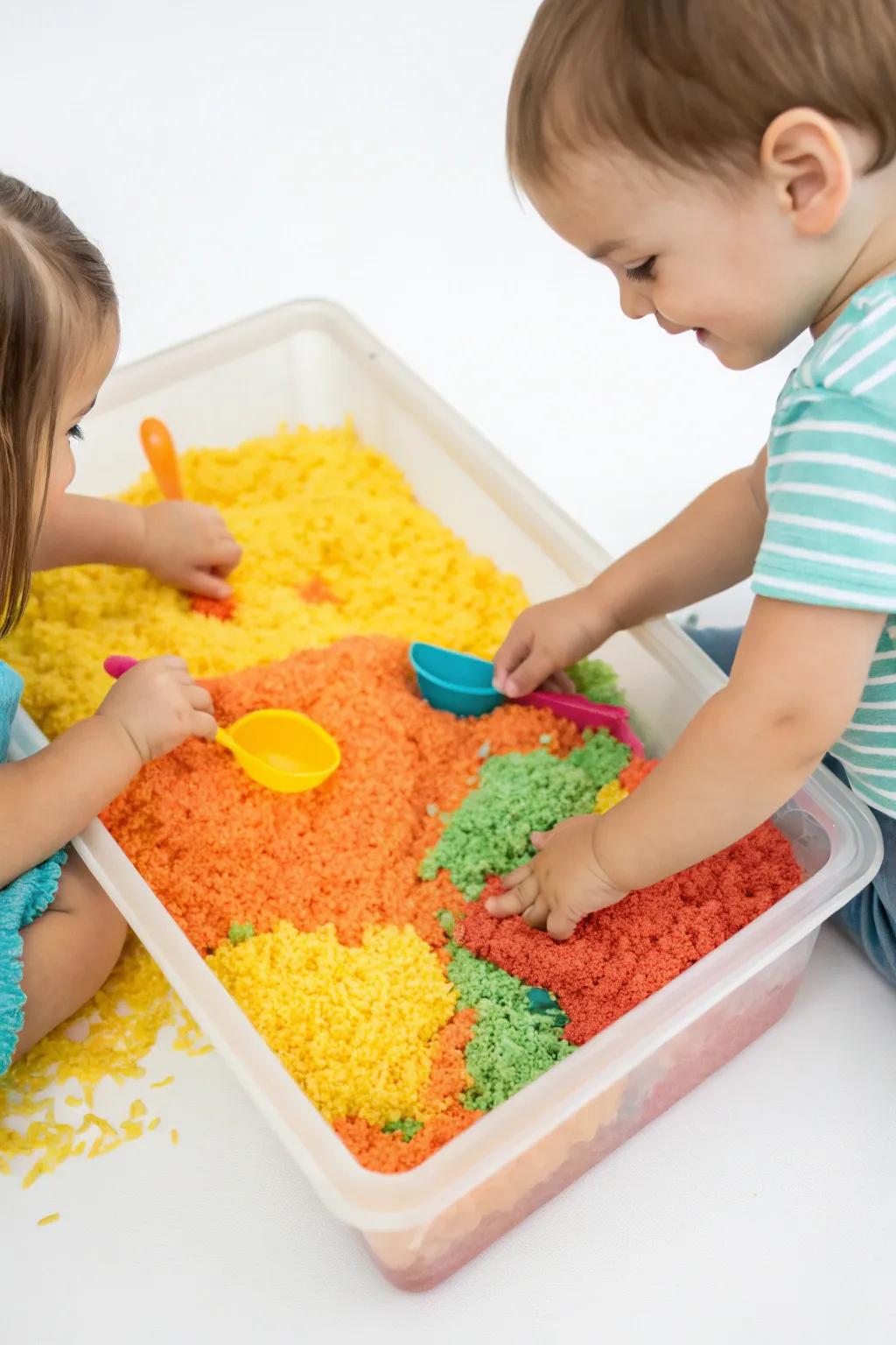 A sensory-rich setting in which toddlers can discover shades and textures while playing.