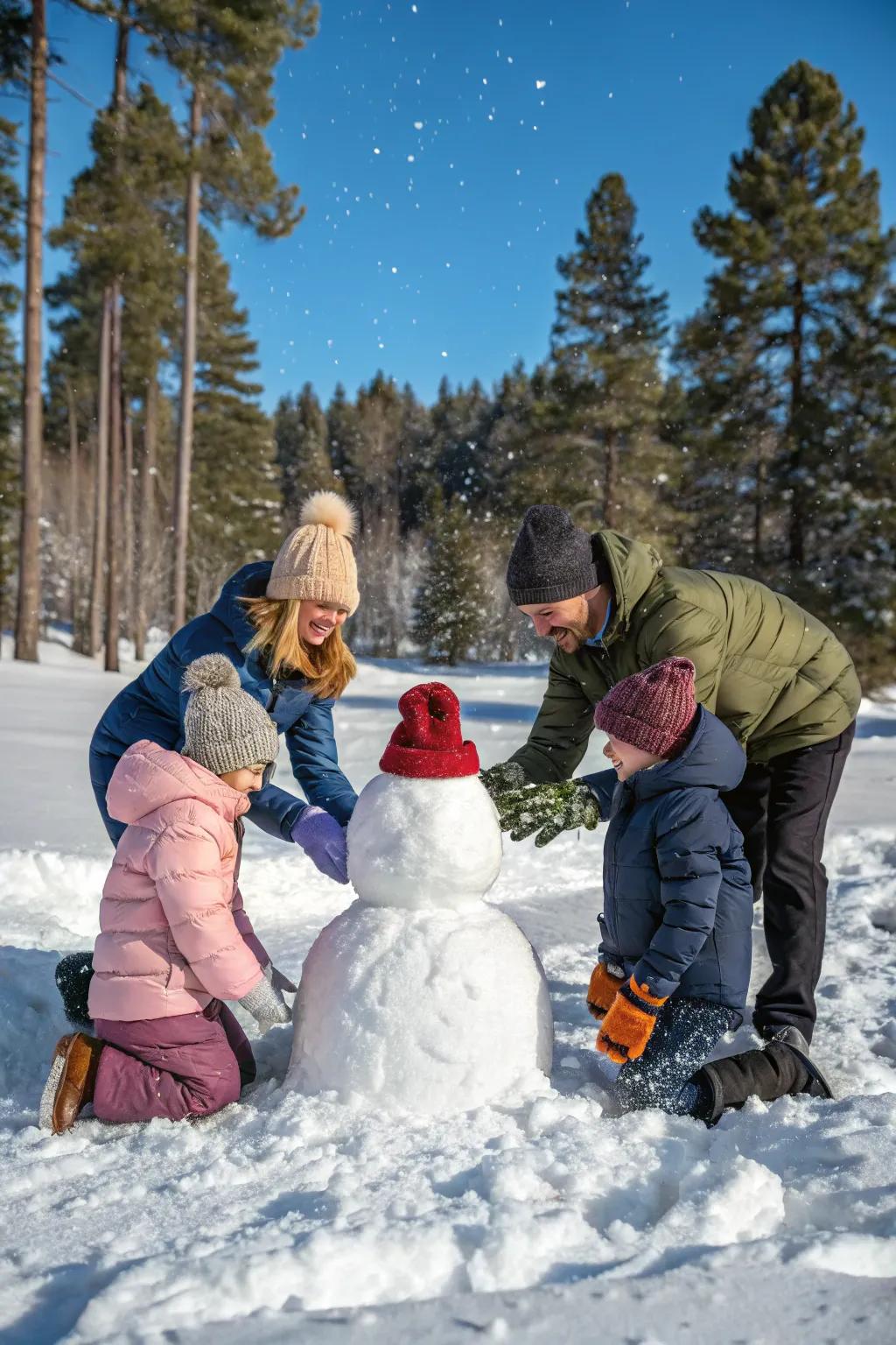 Immortalize the enchantment of a snowy day with an outdoor family portrait amidst a winter wonderland.