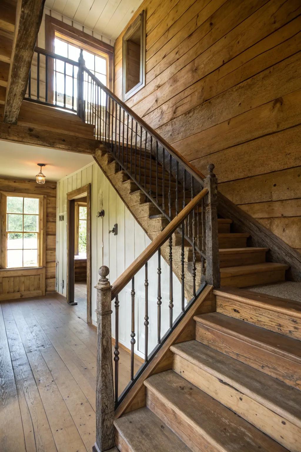 The harmonious combination of metal and wood creates a balanced modern-rustic aesthetic.