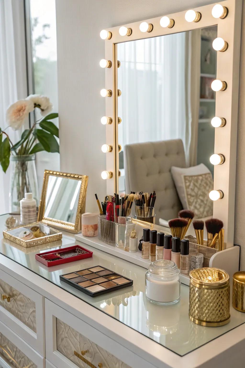 A chic vanity space is excellent for beauty rituals.