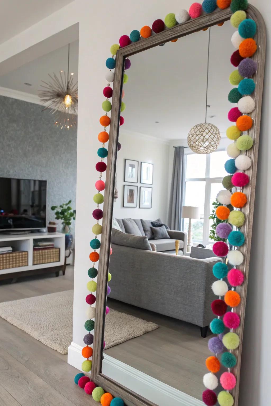 Colorful felt ball garlands breathe life and energy into contemporary interiors.