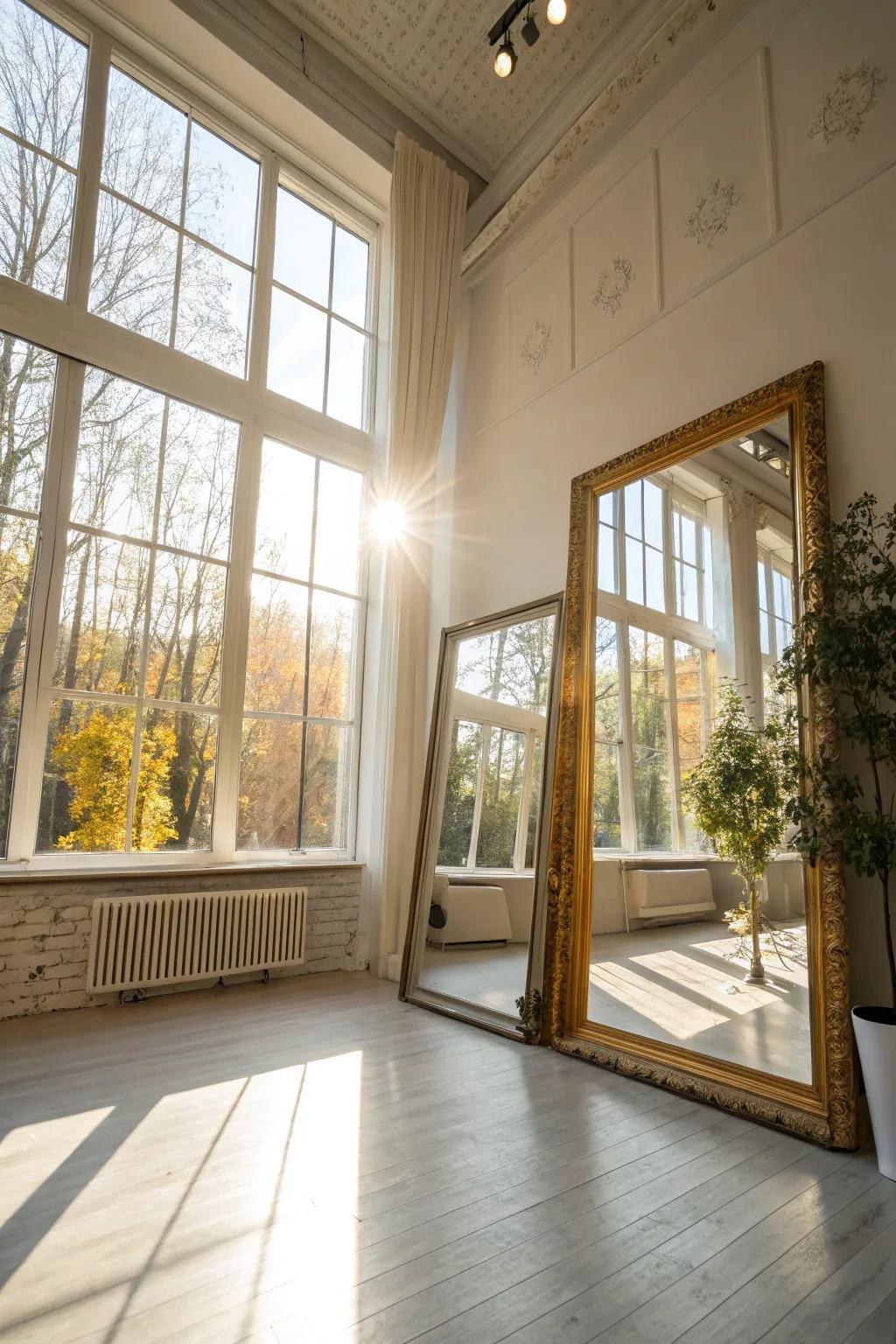 Mirrors amplify sunlight, brightening any room.