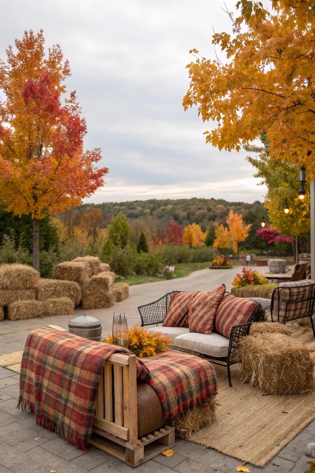 Hay bales create a cozy seating area for outdoor fall festivities.