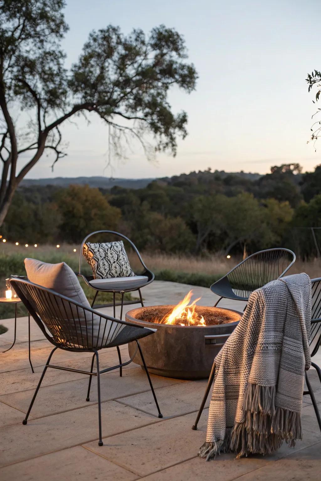 Ultra-Modern chairs provide a streamlined aesthetic for any fire pit setting.