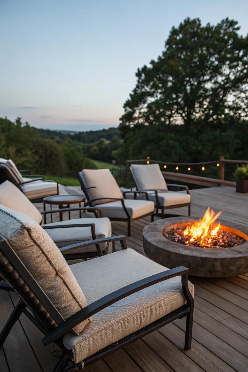 Easygoing lounge decor invites you to relax and soak up the glow.