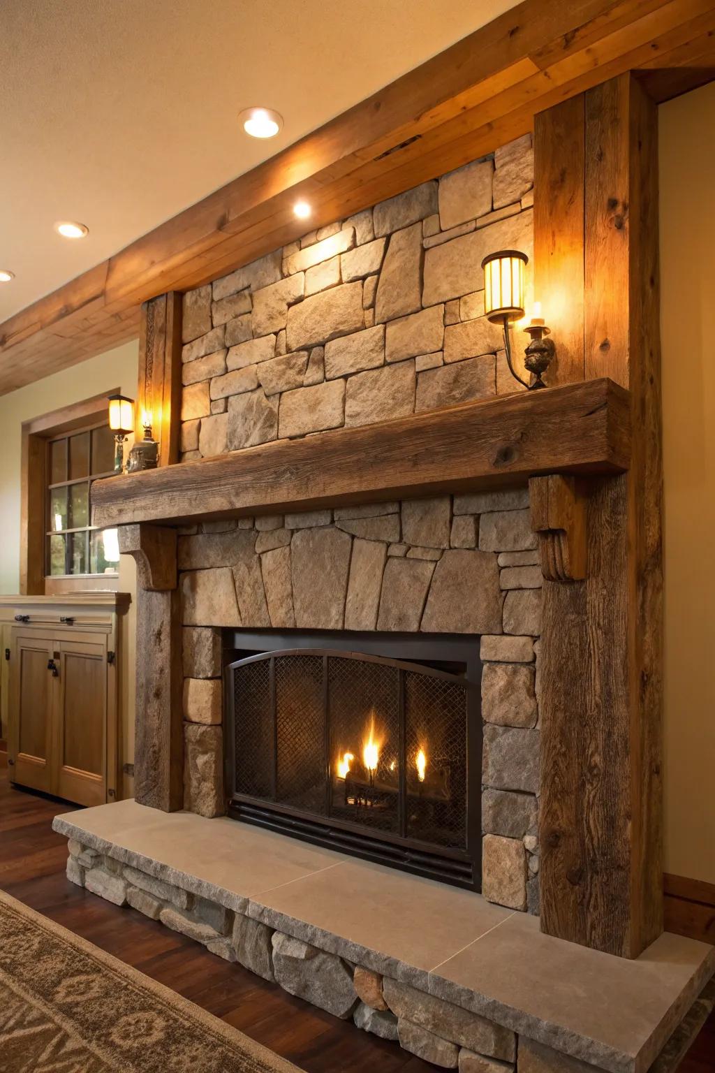 Add countryside appeal with a restored wood mantel.