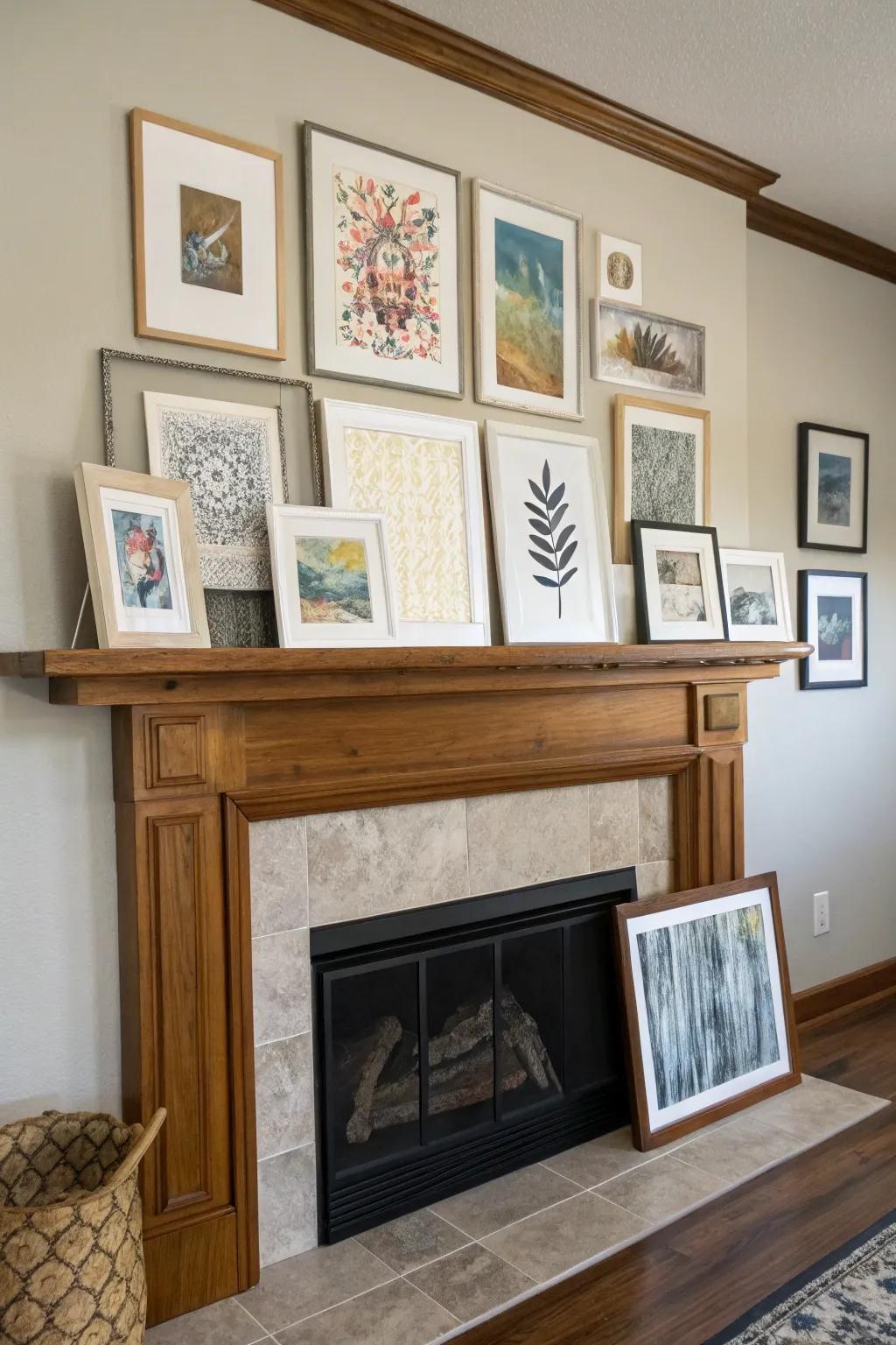 Your fireplace transformed into a mini-gallery adds charm and character.