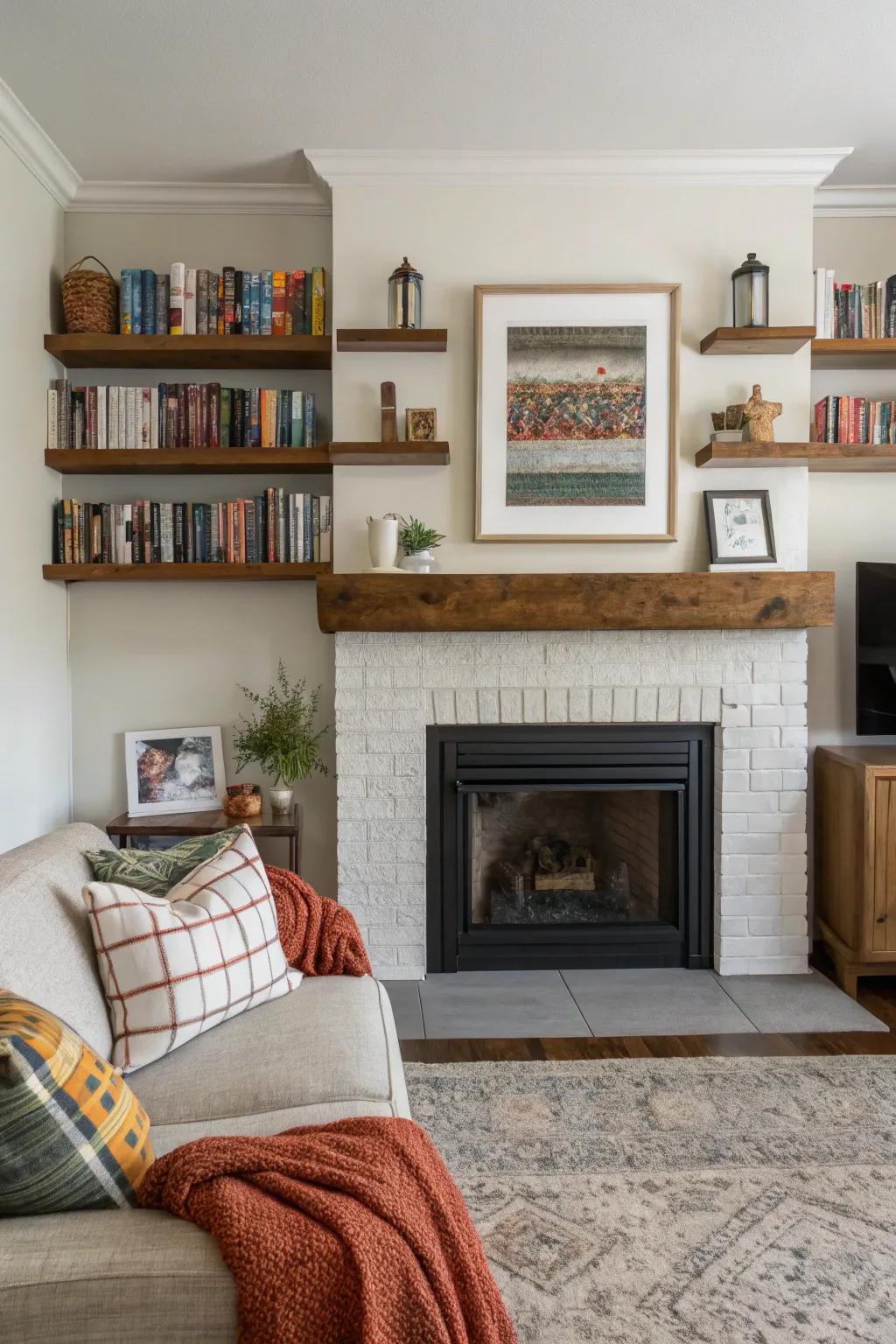 Floating shelves offer an open and airy display solution.