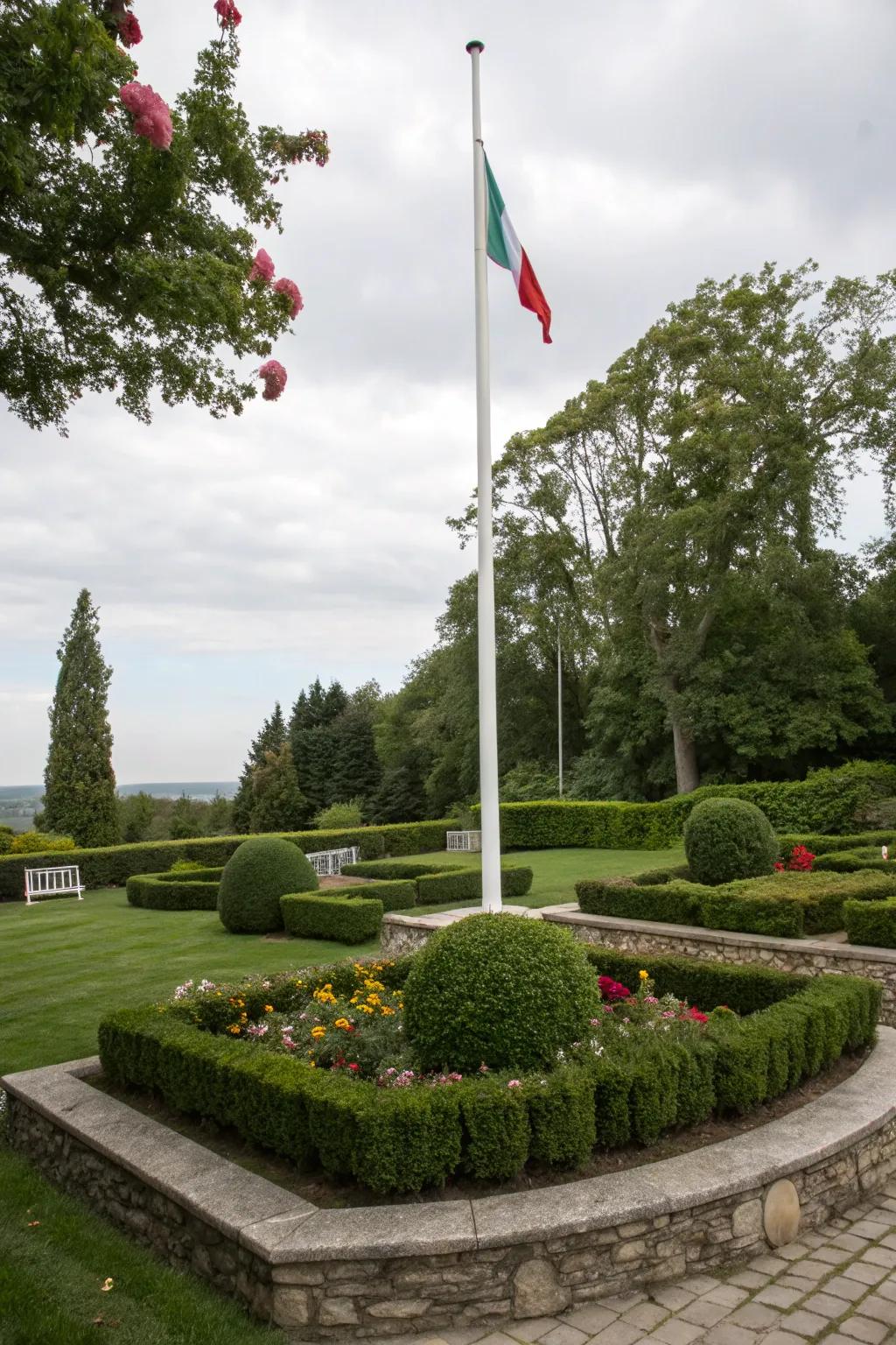 Rock edges provide a sleek and ageless style to flagpole settings.