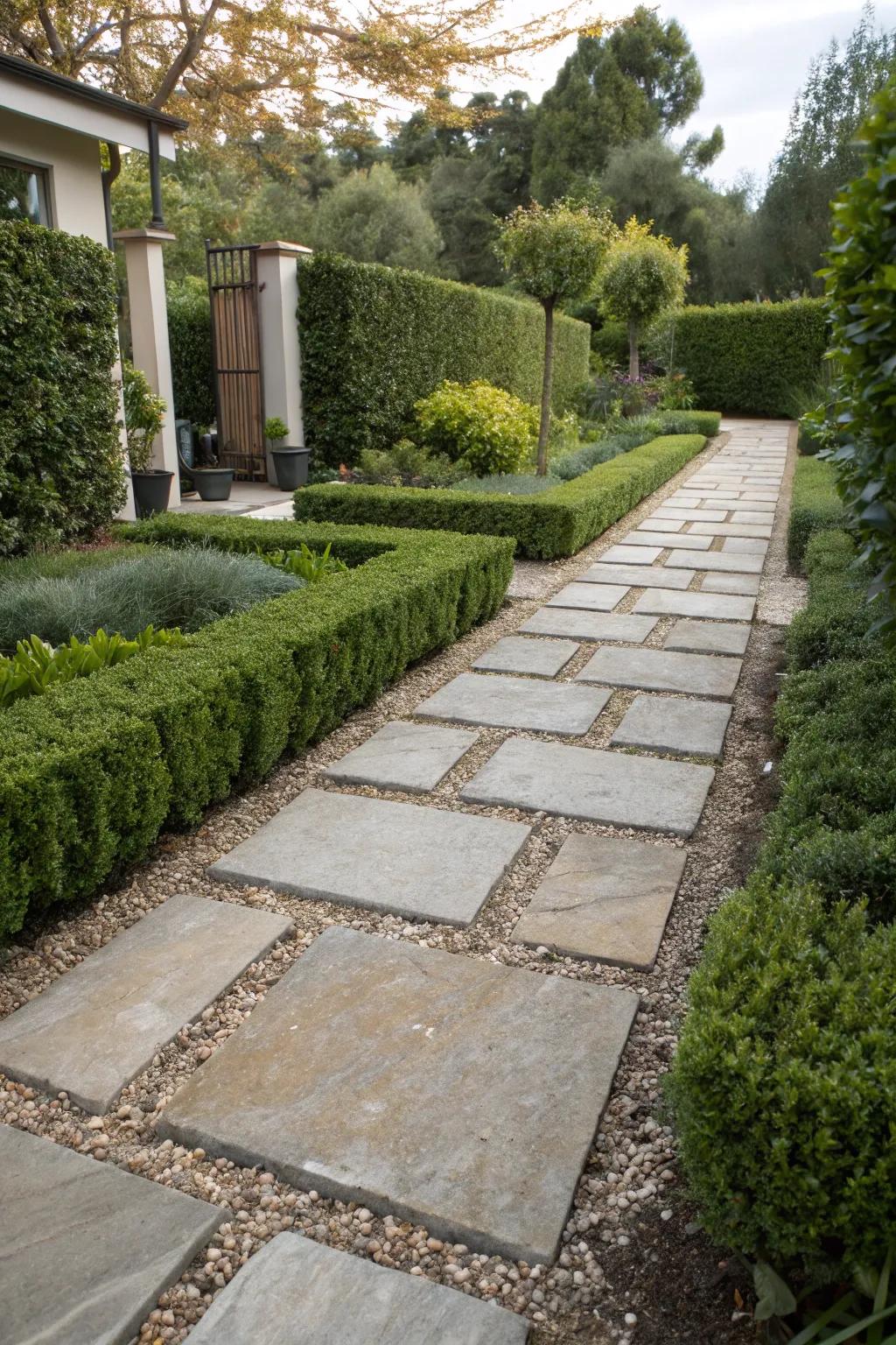 Sandstone intertwined with crushed stone, forging an intriguingly textured garden trail.
