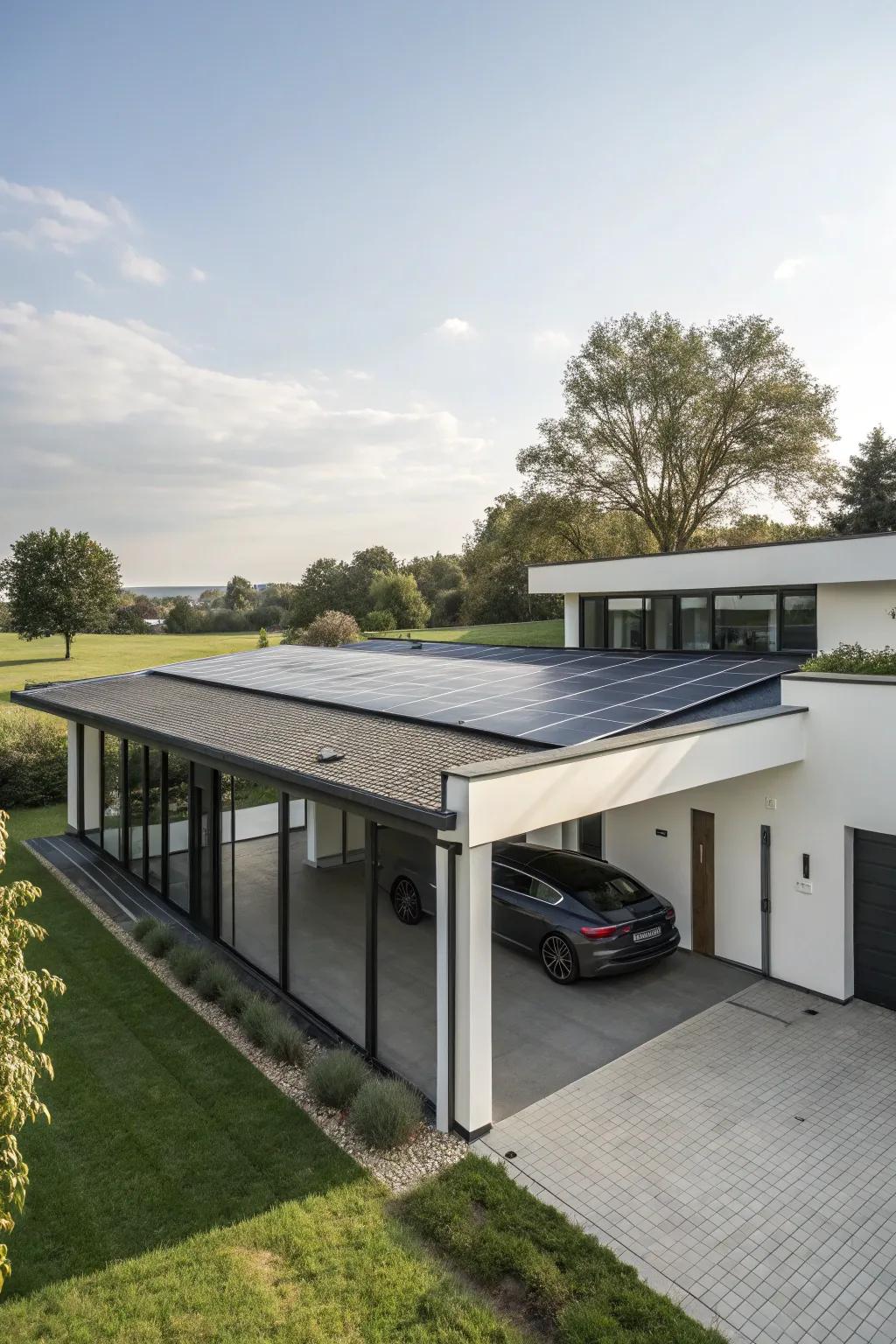 Harness the sun’s energy with solar panels fitted on your flat roof garage.
