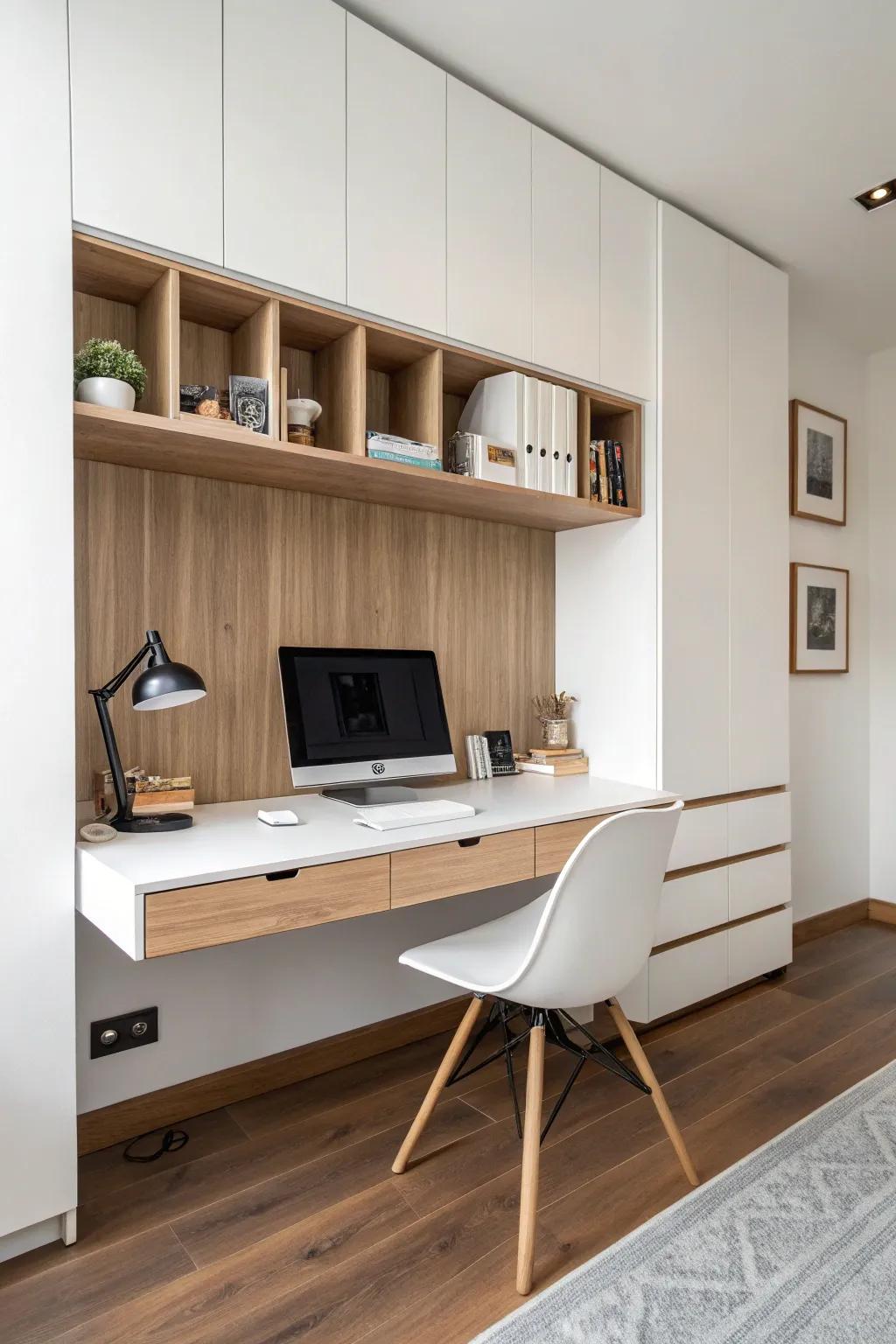 Keep things tidy and simple using a minimalist floating desk.