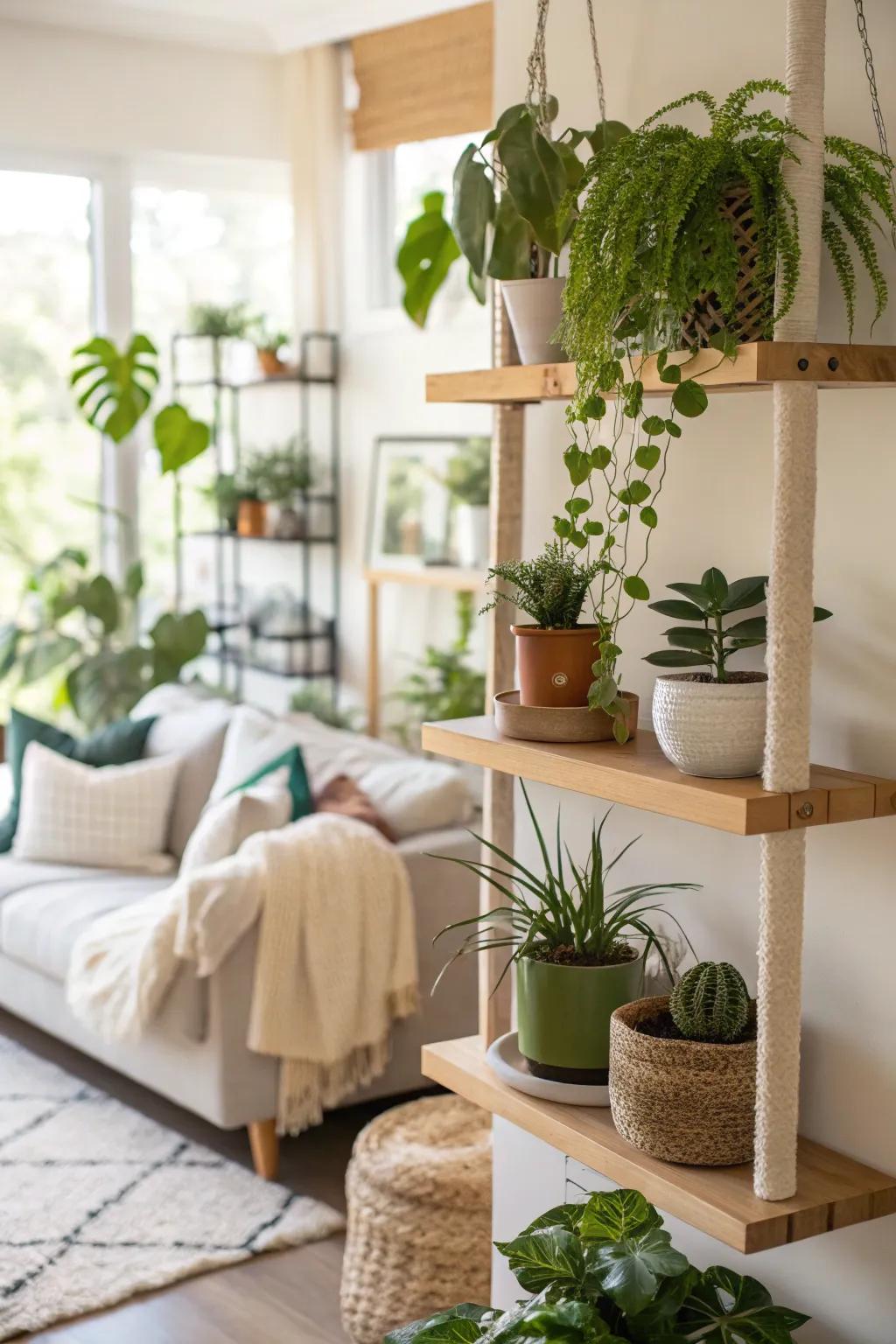 Floating shelves decorated with plants