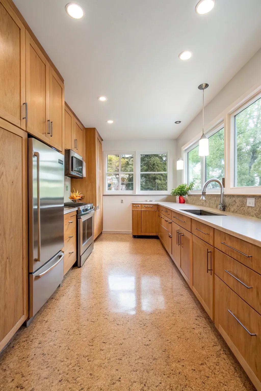 Cork flooring delivers both eco-friendliness and comfort.