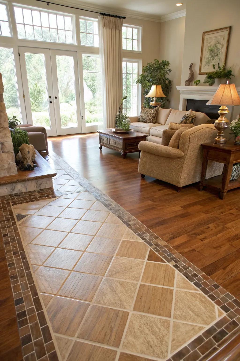 Angled connection adds a lively spin to the flooring.