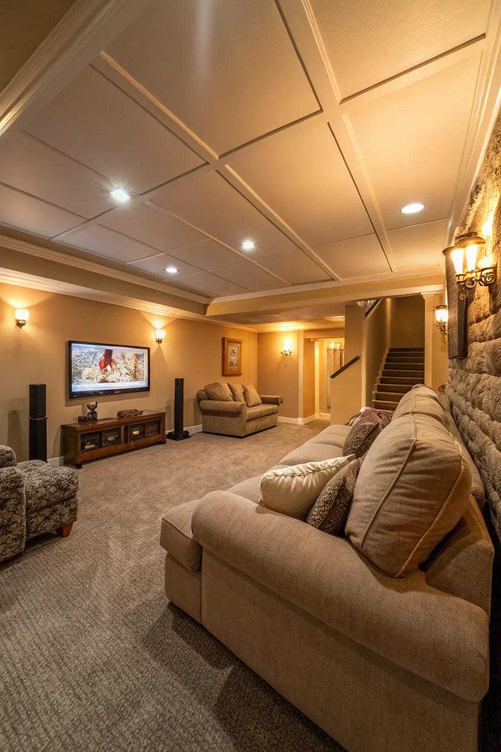 Soft carpet turns your basement into a welcoming retreat.