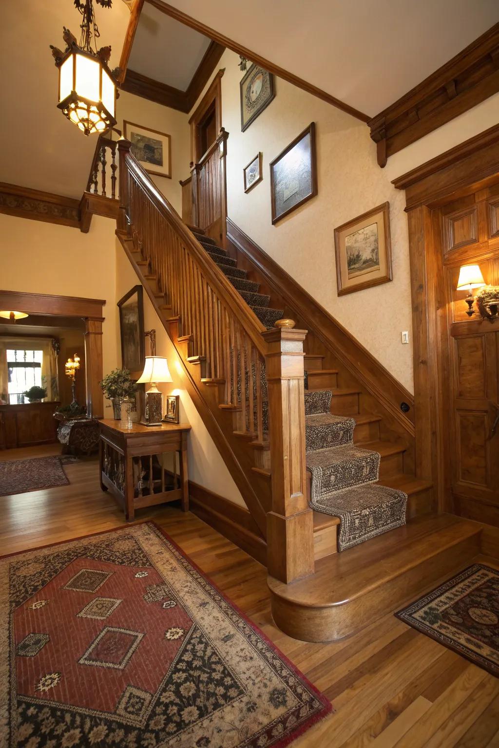 Classic wood steps infuse warmth and traditional appeal into any staircase.