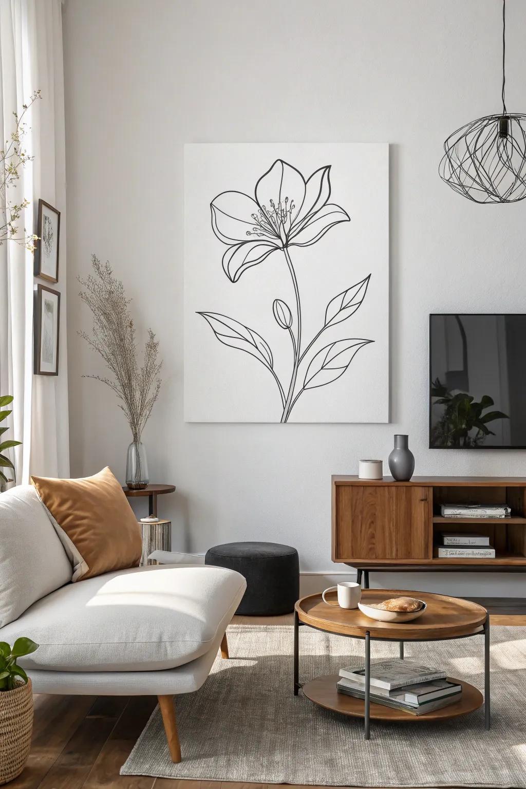 Simple botanical artwork adds elegance to any space.