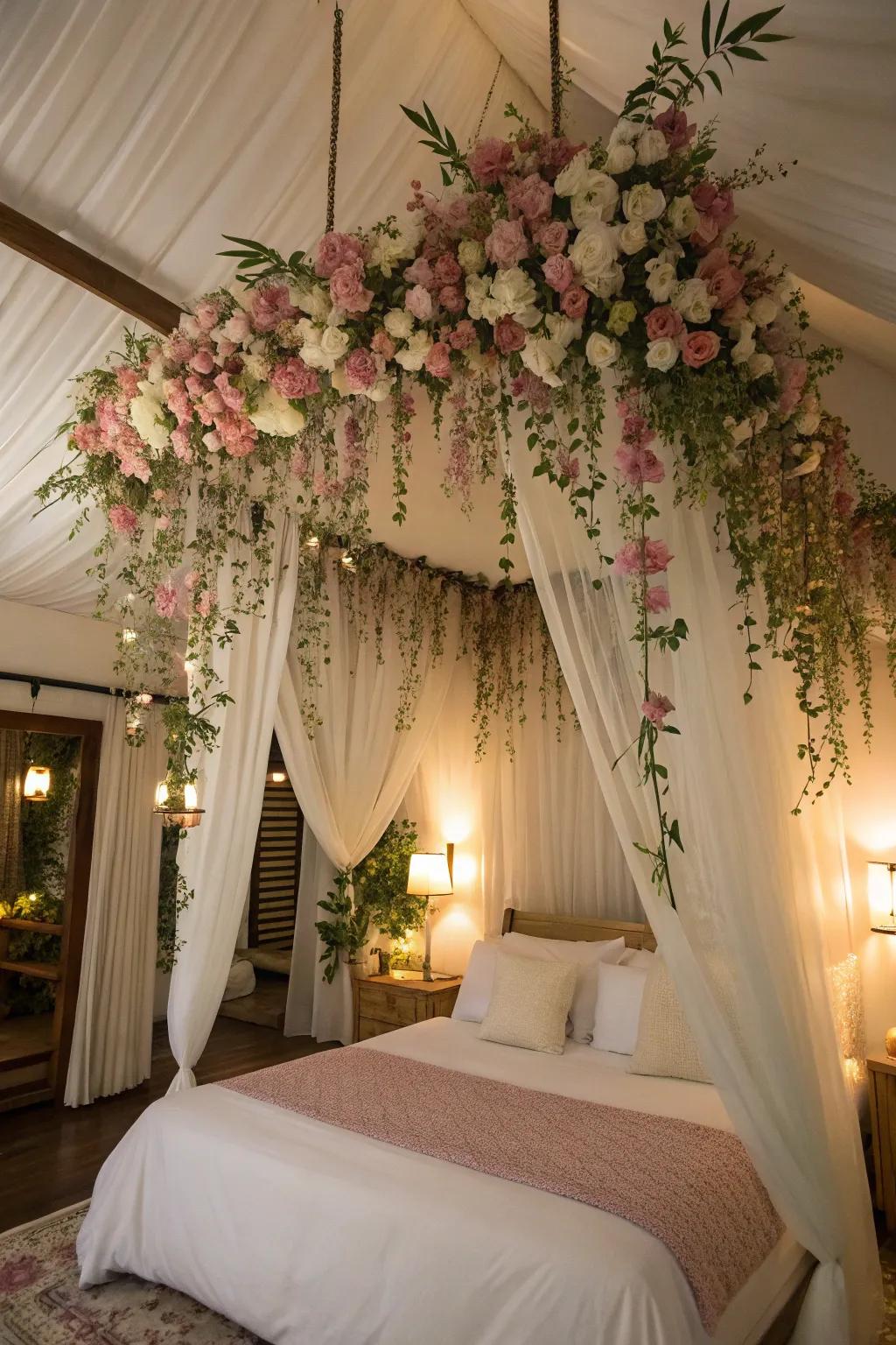 Infuse affection into your sleeping quarters with a suspended flower cover.
