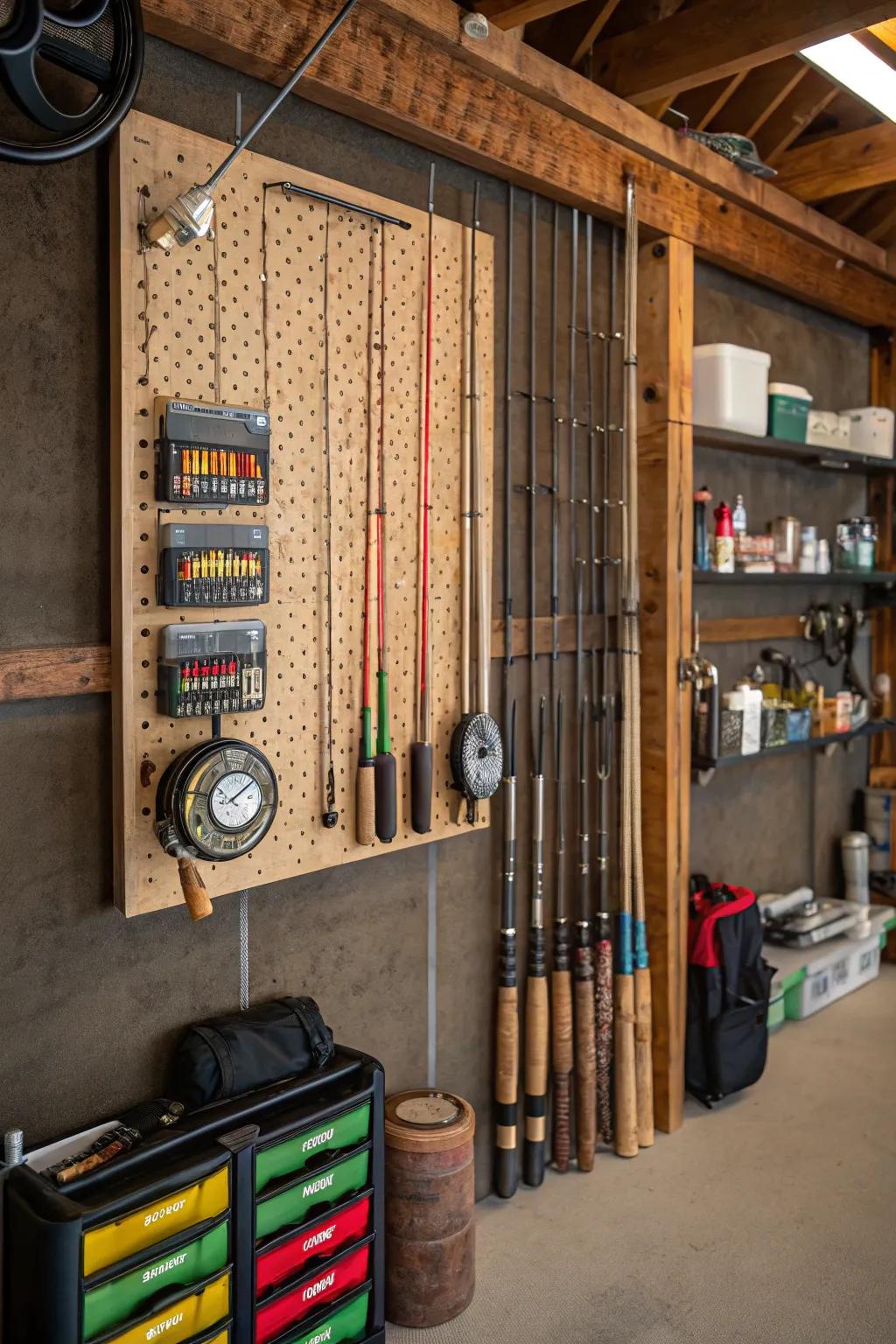 Pegboard configuration for flexible equipment arrangement.