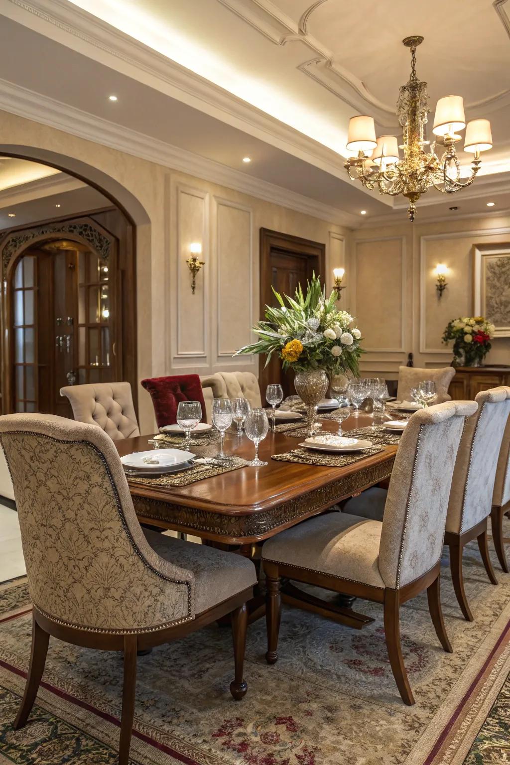 High-quality furnishings lay the groundwork for an elegant dining room.