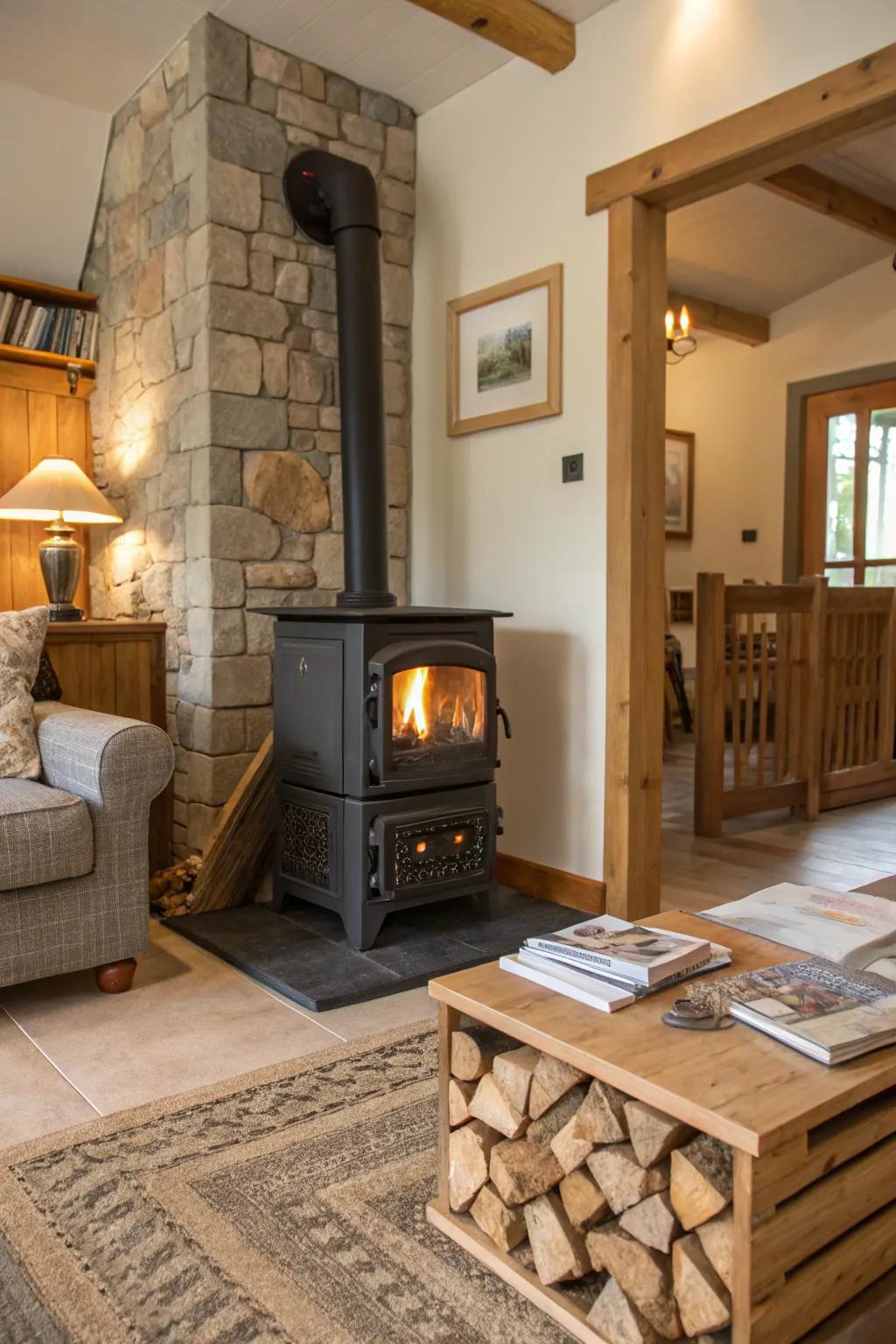 Having logs stored in a built-in nook is both practical and elegant.