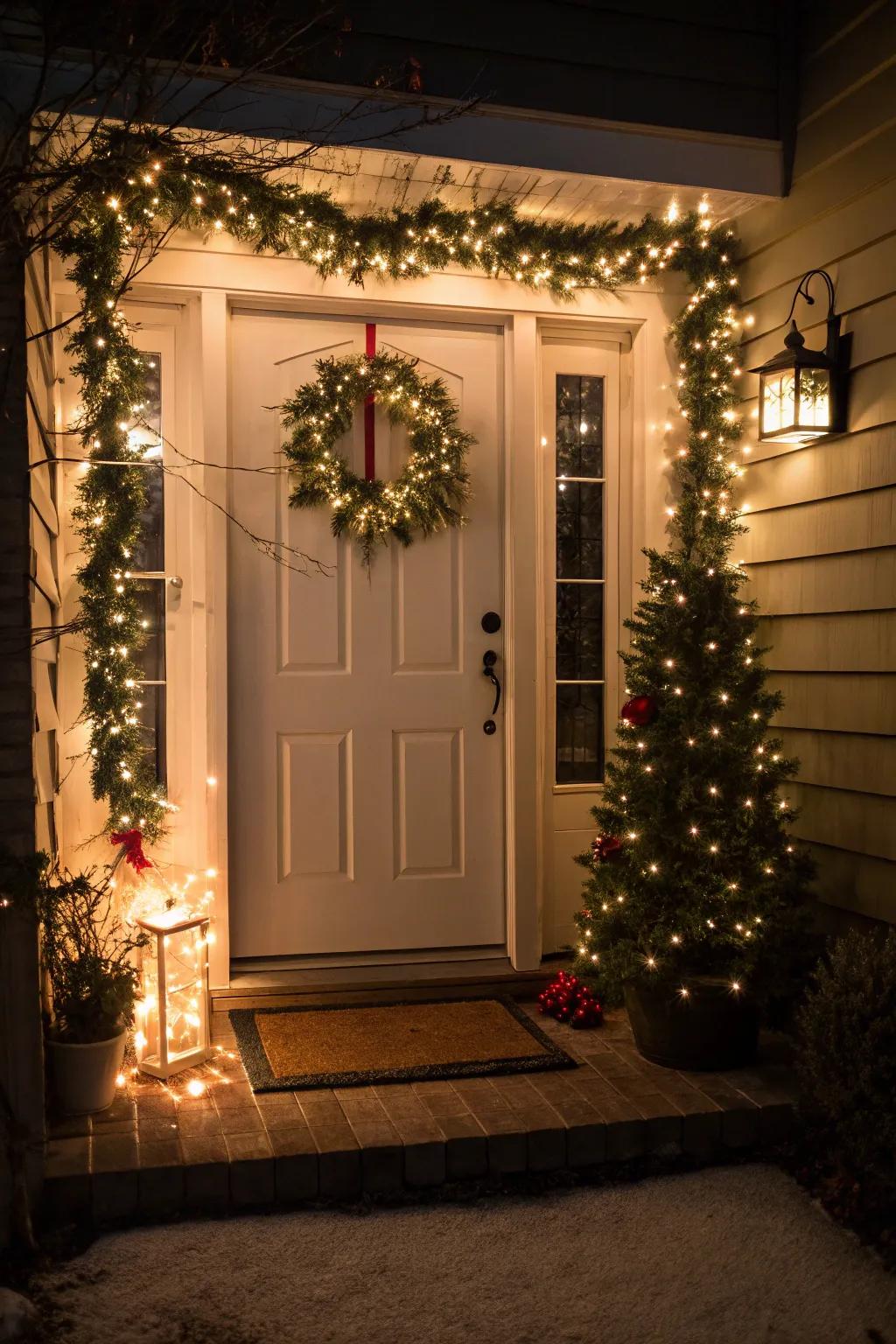 Dazzling lights cascading around the doorframe.