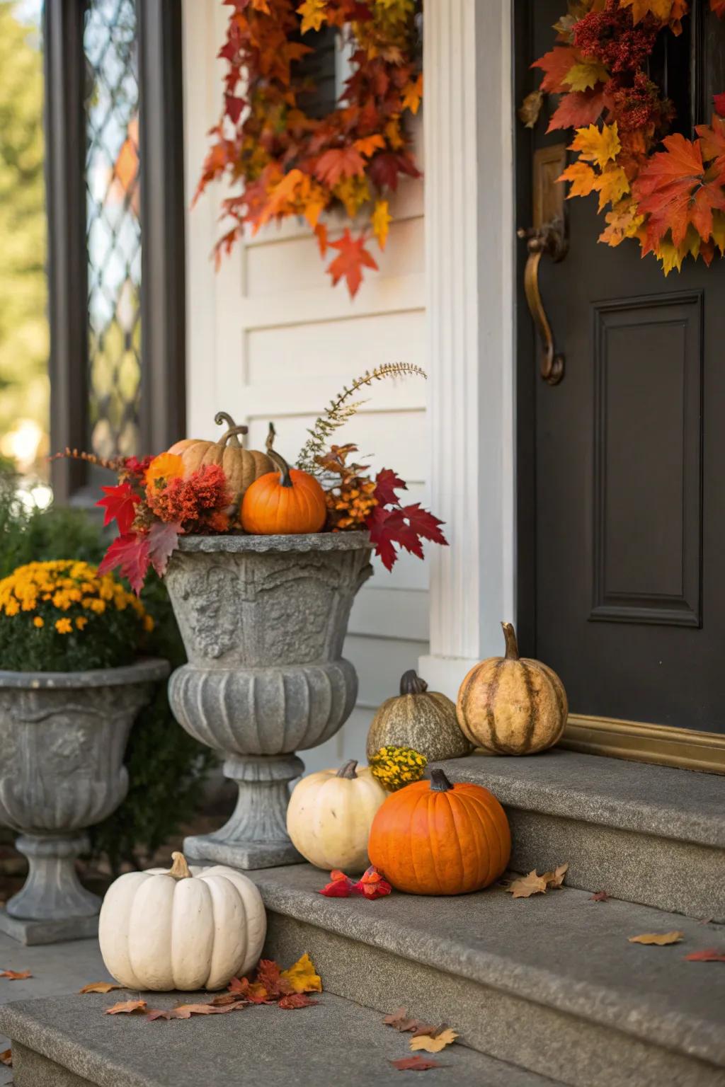 Celebrate each season with frequently changing urn displays.