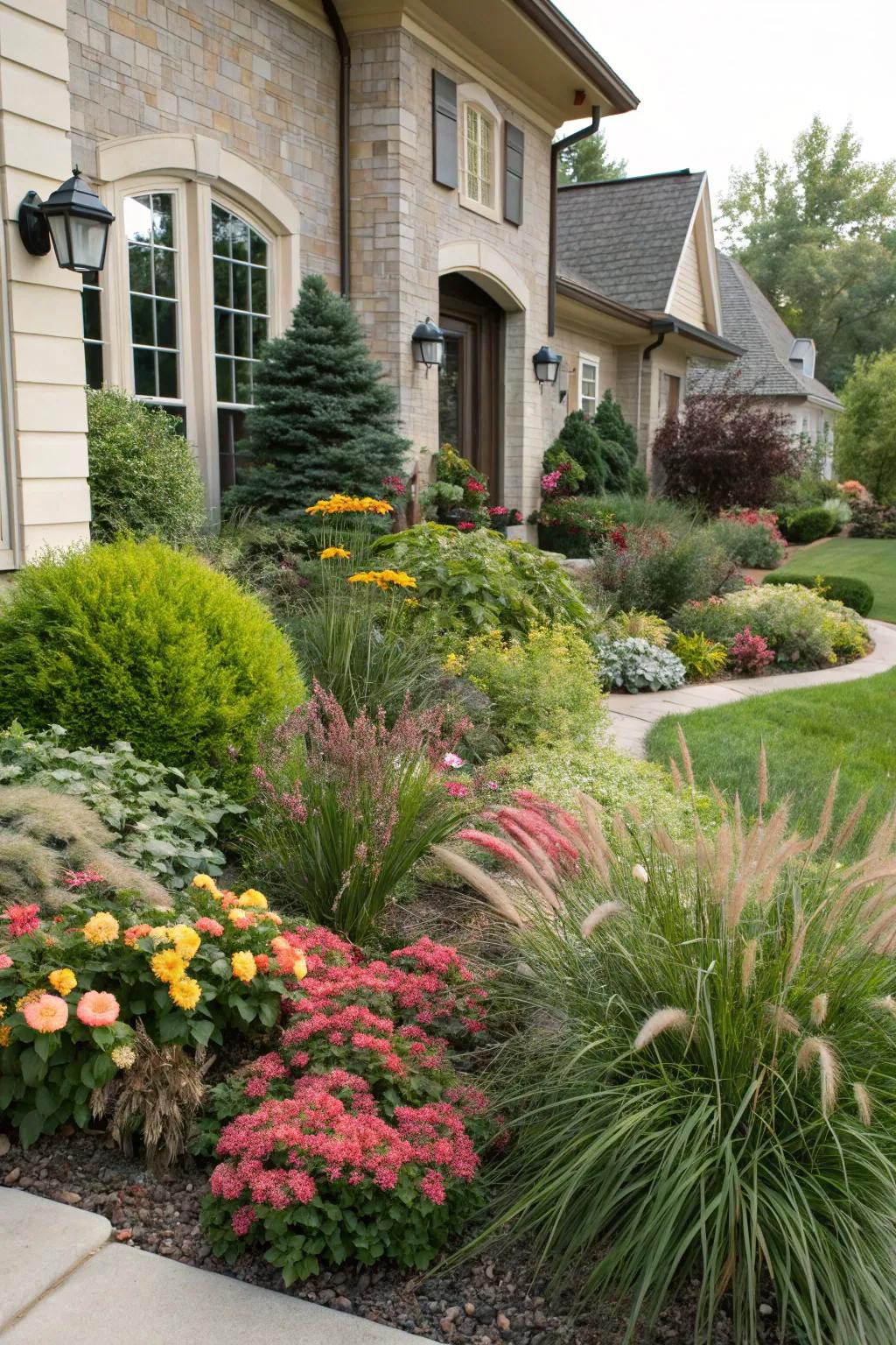 A varied selection of plants creating a lively garden