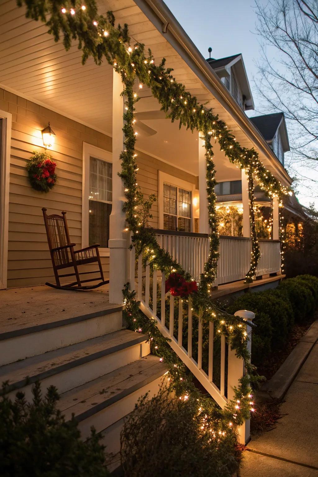 Strands and lights fashion a merry radiance on your veranda.