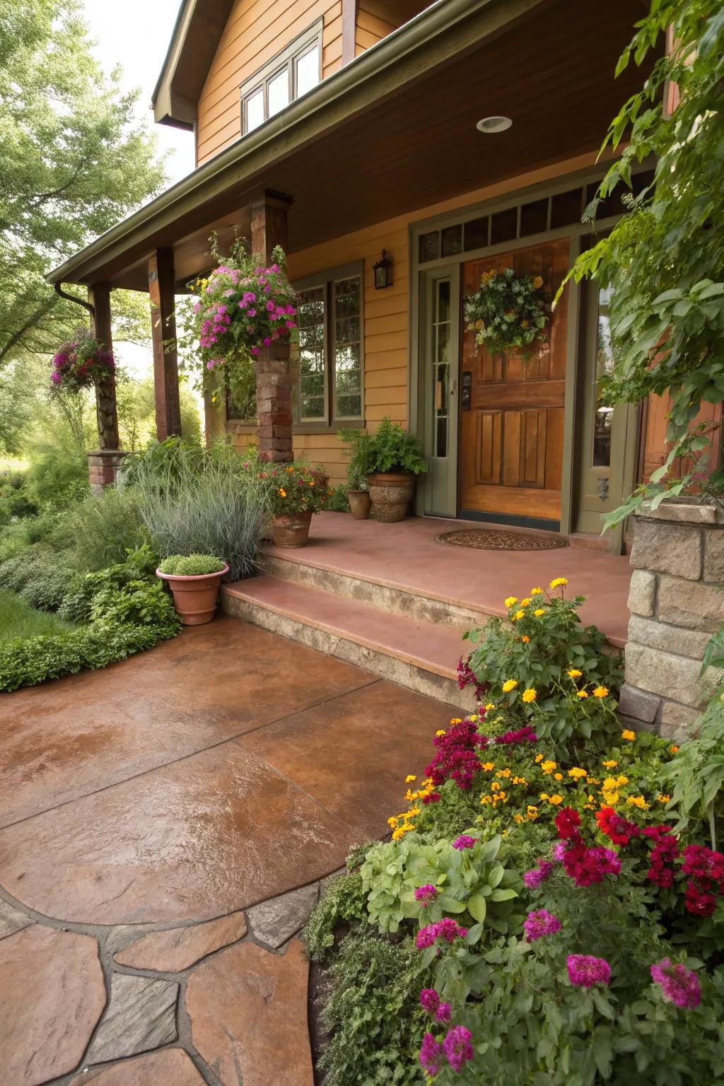 Tinted concrete enhances warmth and vibrancy.
