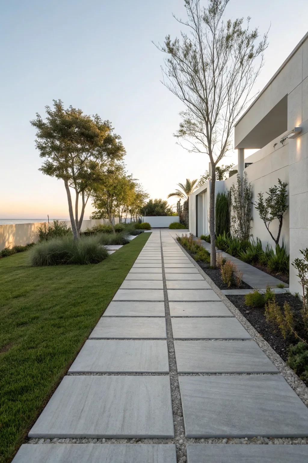 Concrete pavers give a sleek, modern touch to your walkway.