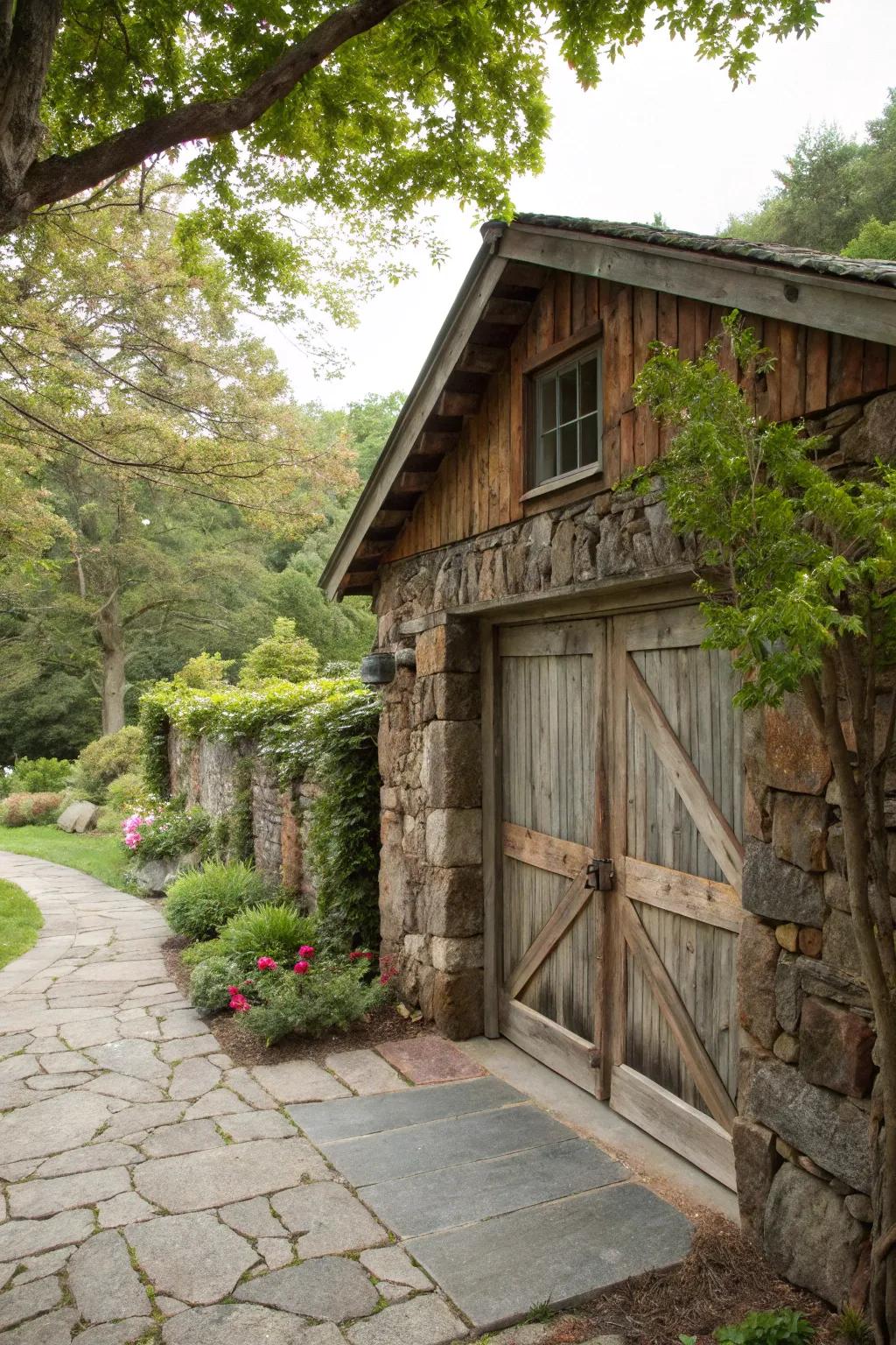 A rustic garage that captures the essence of a countryside getaway.