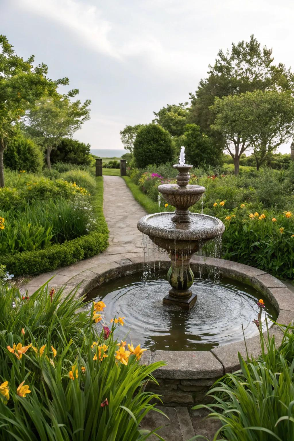 A water feature introduces peace to any garden.