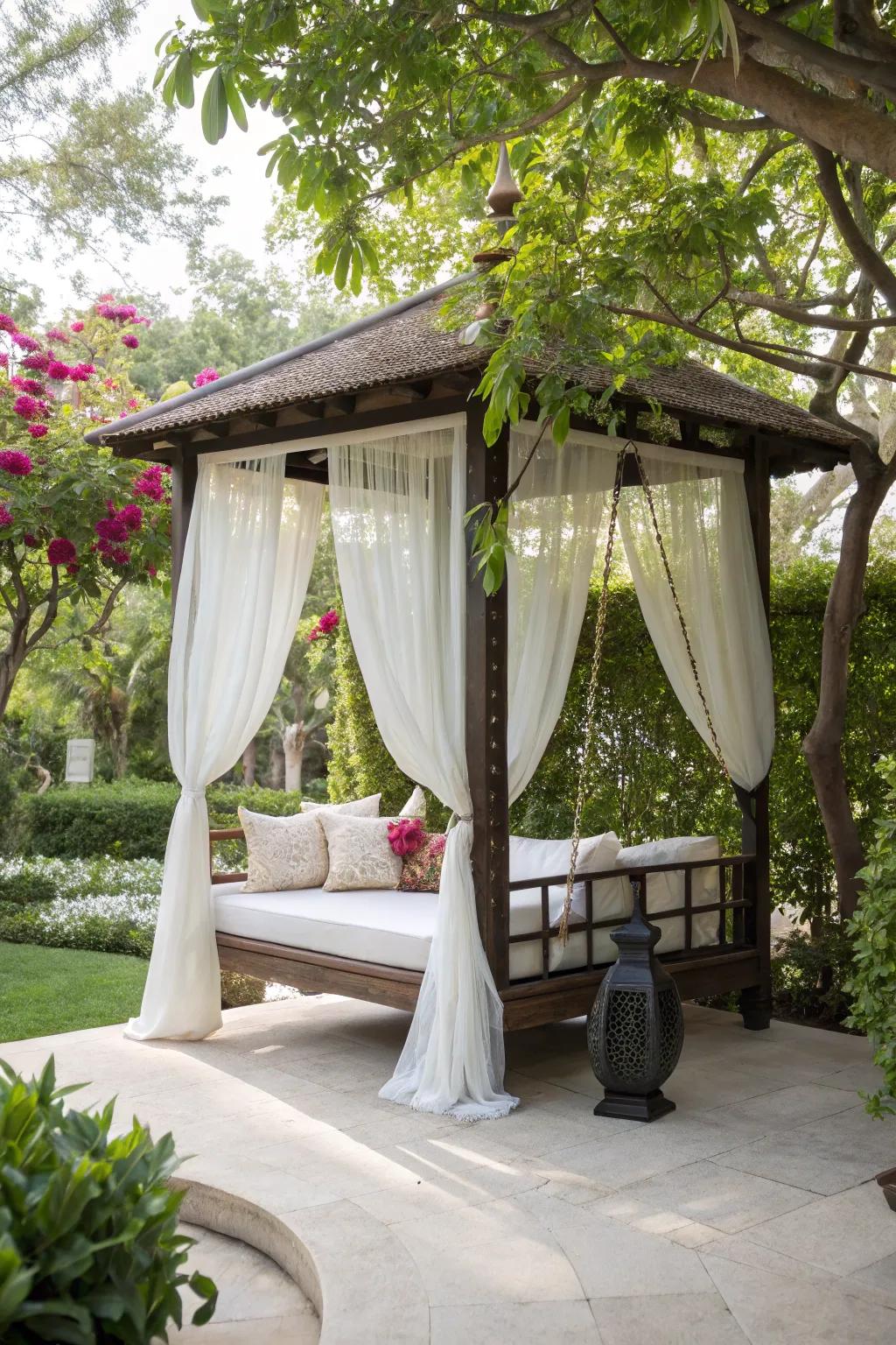 Swing beds give a playful appeal to your gazebo.