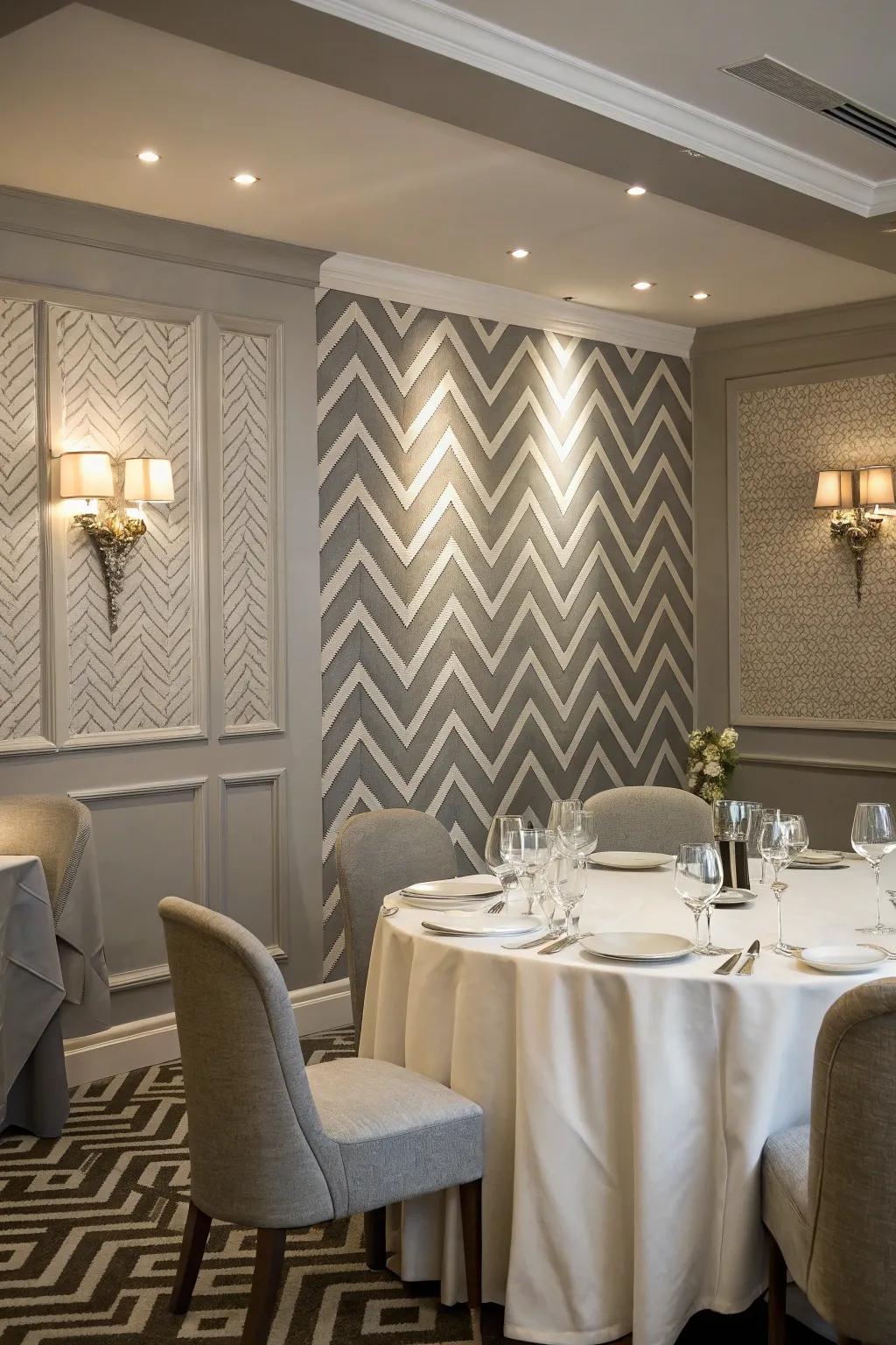 Elegant chevron designs for a dining area.