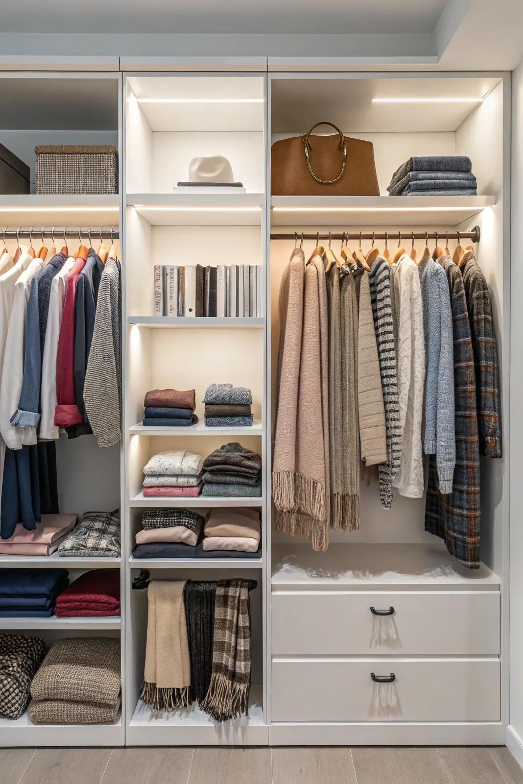 Open shelves transform outfit selection into a delightful task.