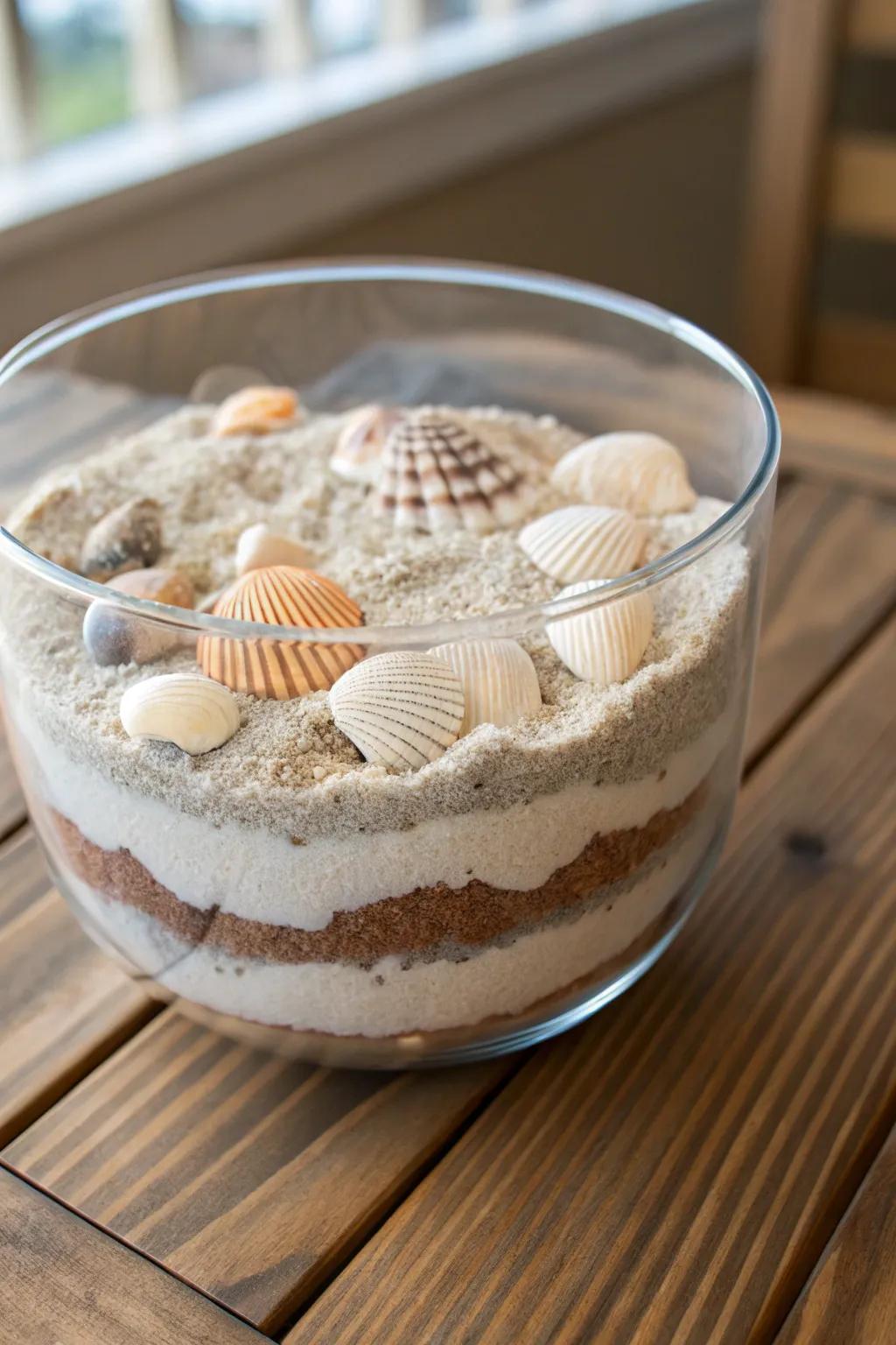 Tiers of grain and shell within a clear bowl, transporting the seaside indoors.