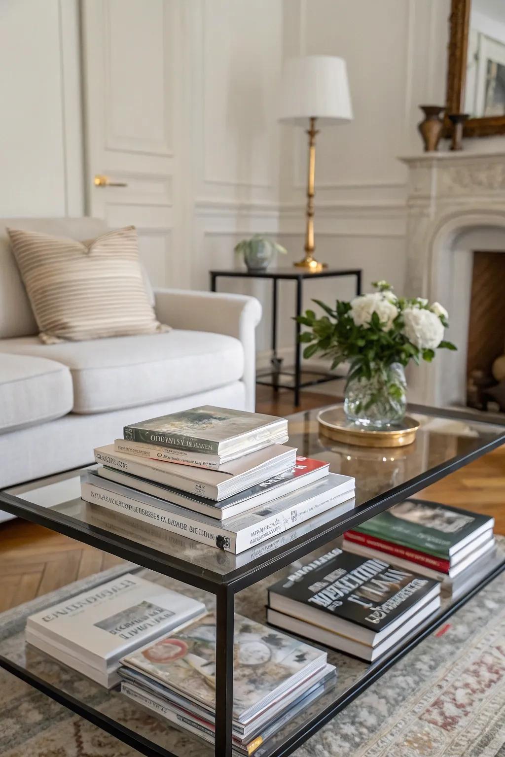 A touch of class and style comes from books and magazines on any table.