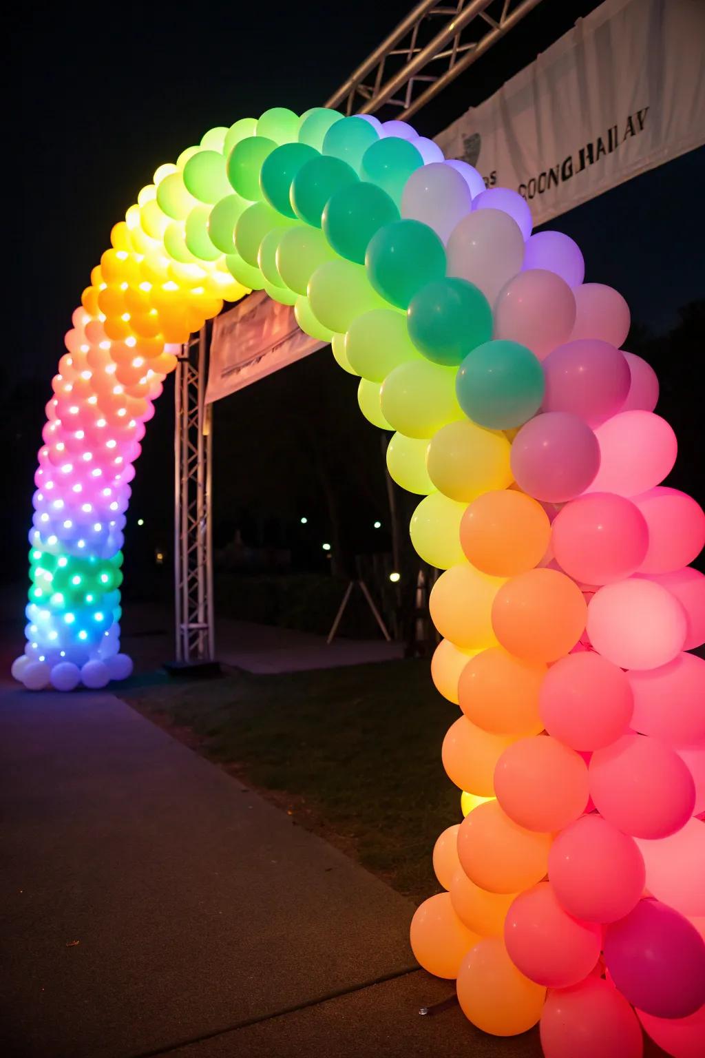 Create a stunning focal point with a neon balloon arch.