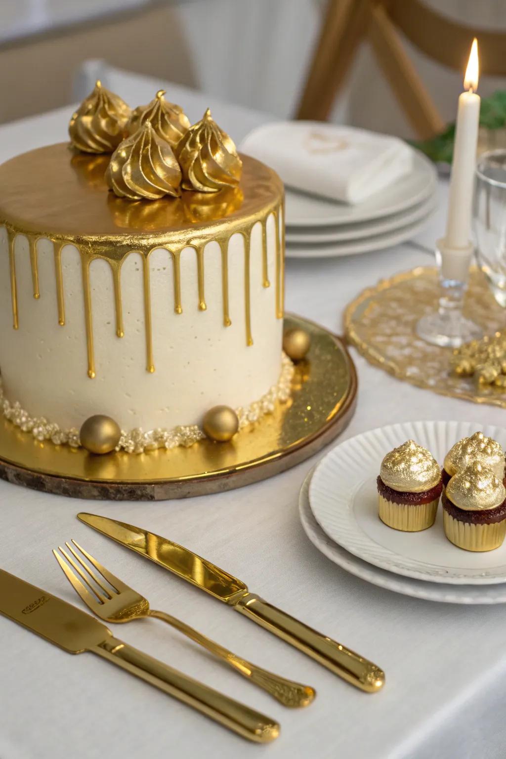 An exquisite golden birthday cake that becomes the heart of the celebration.