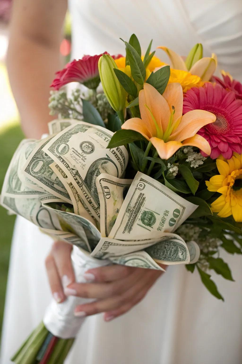 A distinctive cash arrangement idea for graduates.