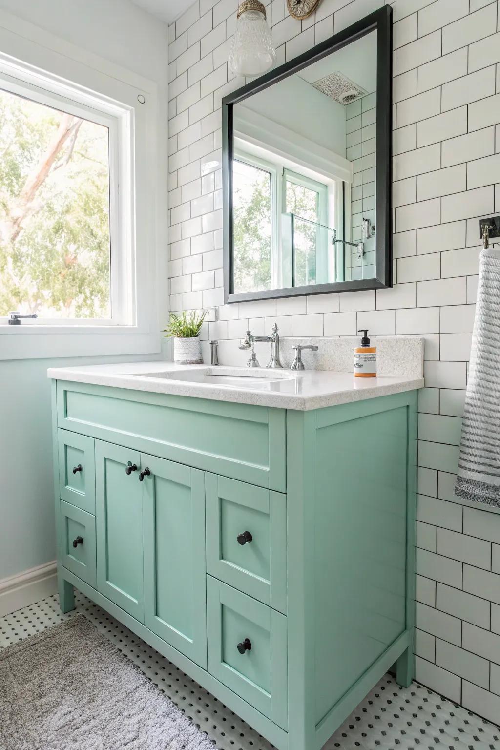 Seafoam console infusing a coastal freshness into the area.