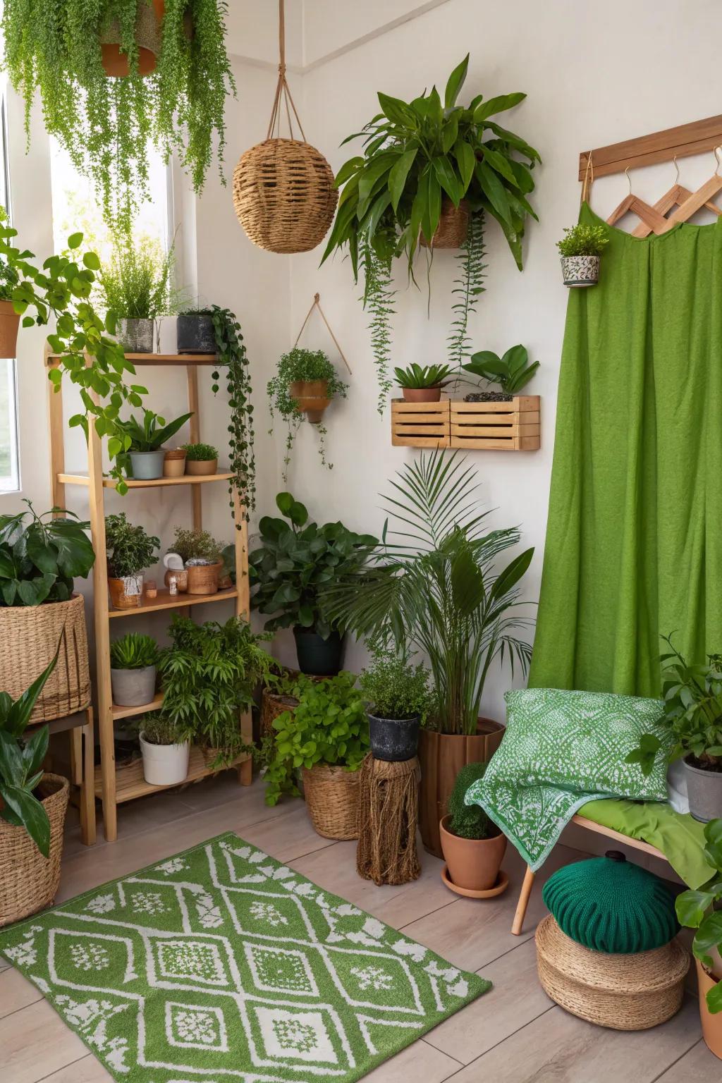 Houseplants cultivate a vibrant, organic ambiance.