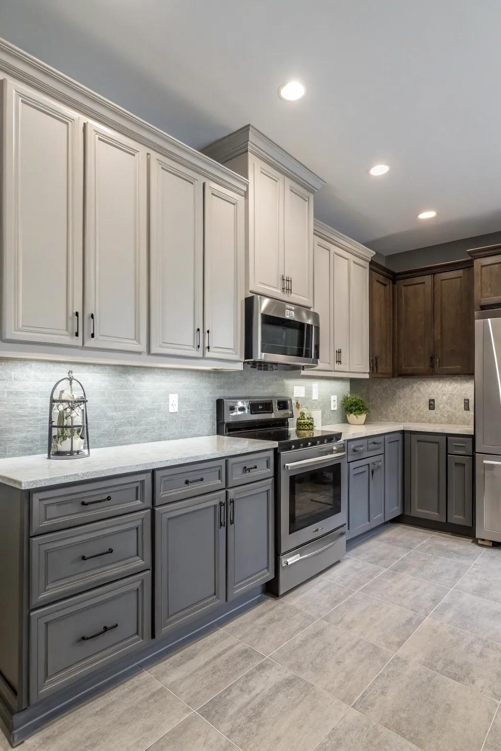 Different grey shades infuse this kitchen with depth and elegance.