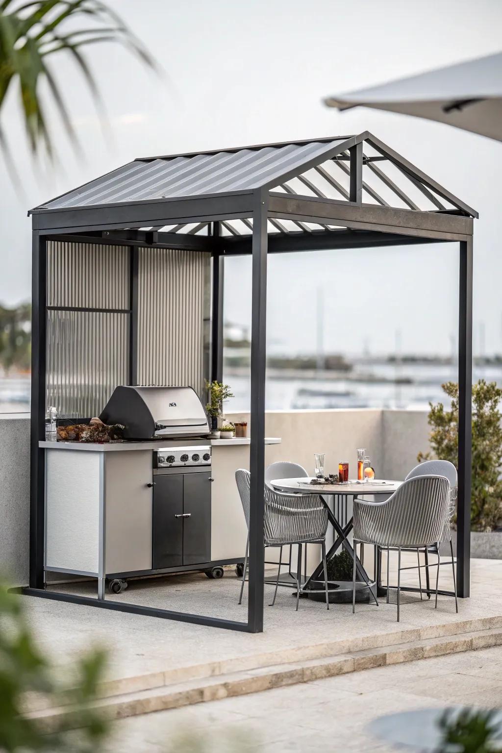 A streamlined grill hut featuring a modern and chic design.
